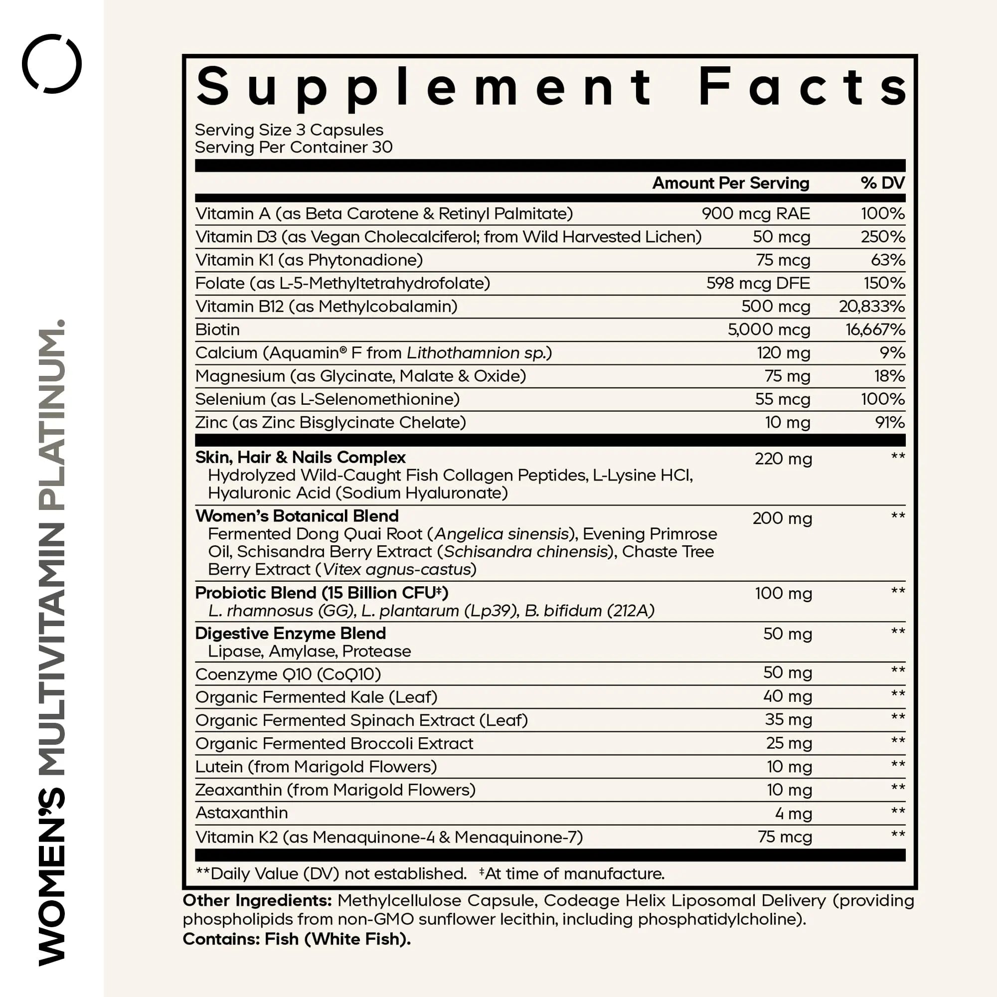 Codeage Women’s Multivitamin Platinum - Vitamins A D3 K1 K2 B12 & Minerals, CoQ10, Skin, Hair & Nails Complex, Collagen, Botanicals, Probiotics CodeageAu supplements
