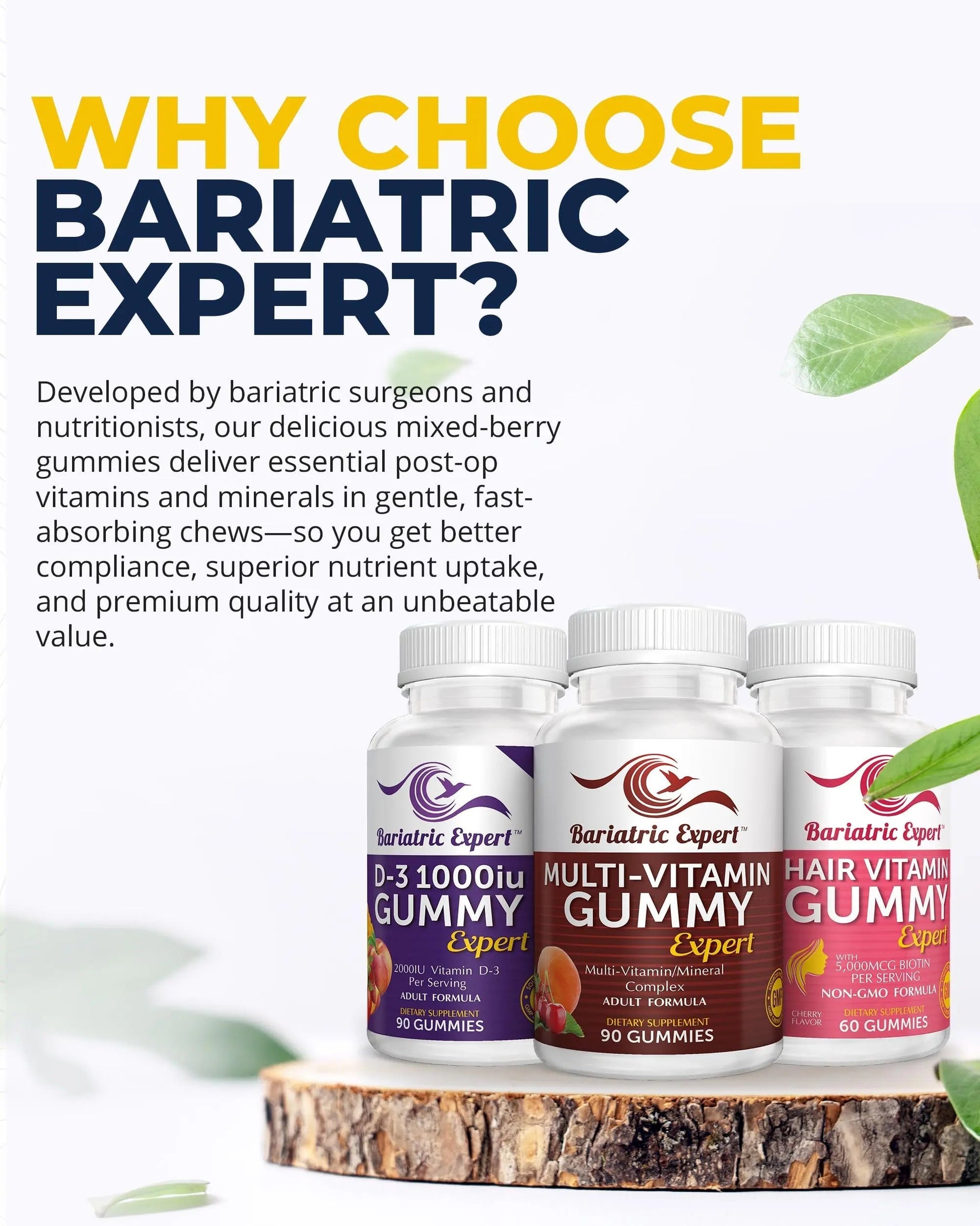 Bariatric Multivitamin 3 Pack, Multivitamin Gummy 90 Chews. - D3 Gummies 90 Chew - Hair Vitamin Gummy 60 Chews. Bariatric Food ExpertAu supplements