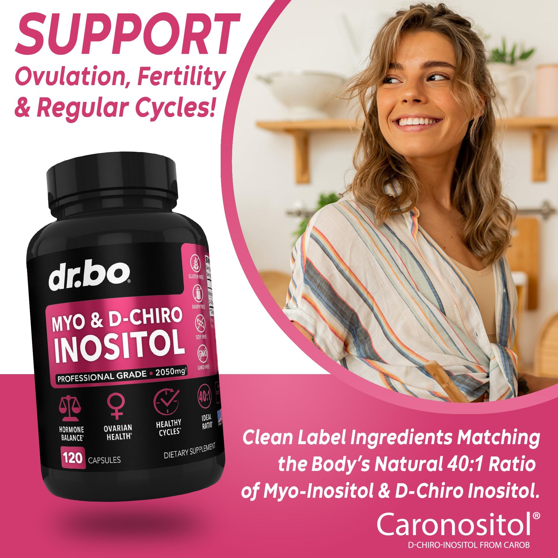 Myo-Inositol & D-Chiro Inositol Supplement Capsules - 40:1 Ratio Hormone Balance DR. BOUS supplements