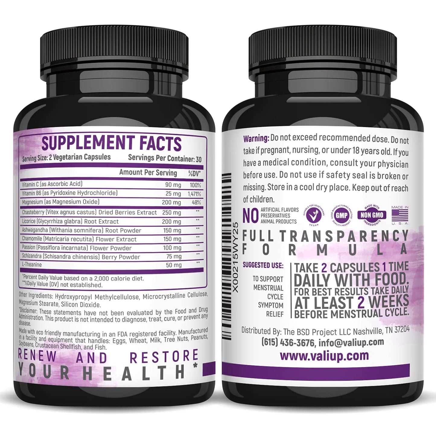 VALI Renew PMS Relief Supplement. Women’s Menstrual Cycle Support. Herbal Formula VALIUS supplements
