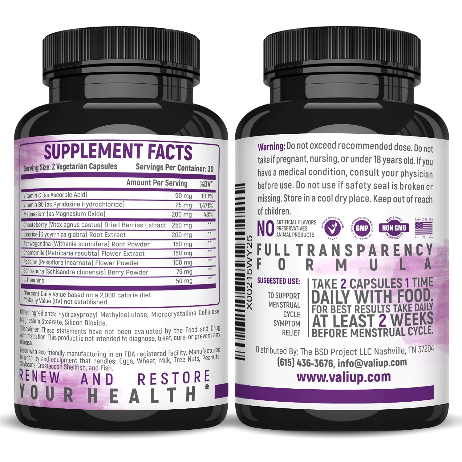 VALI Renew PMS Relief Supplement. Women’s Menstrual Cycle Support. Herbal Formula VALIUS supplements