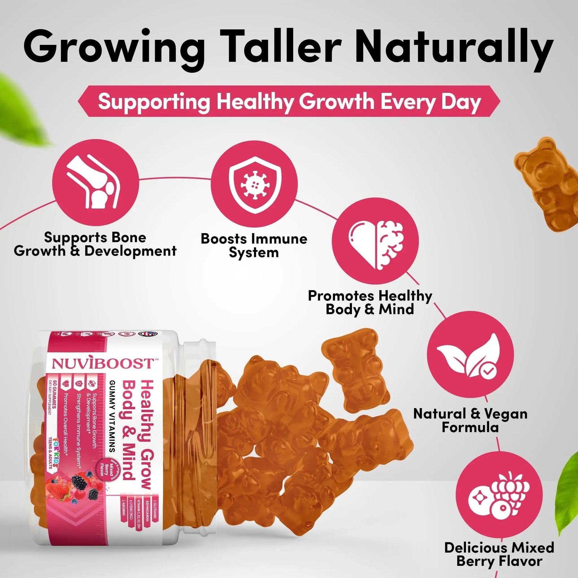 NUVIBOOST Healthy Grow Height Growth Gummies Rich in Calcium, Vitamins C, D3, K2, L-Arginine, Ashwagandha, and Others NUVIBOOSTAu supplements