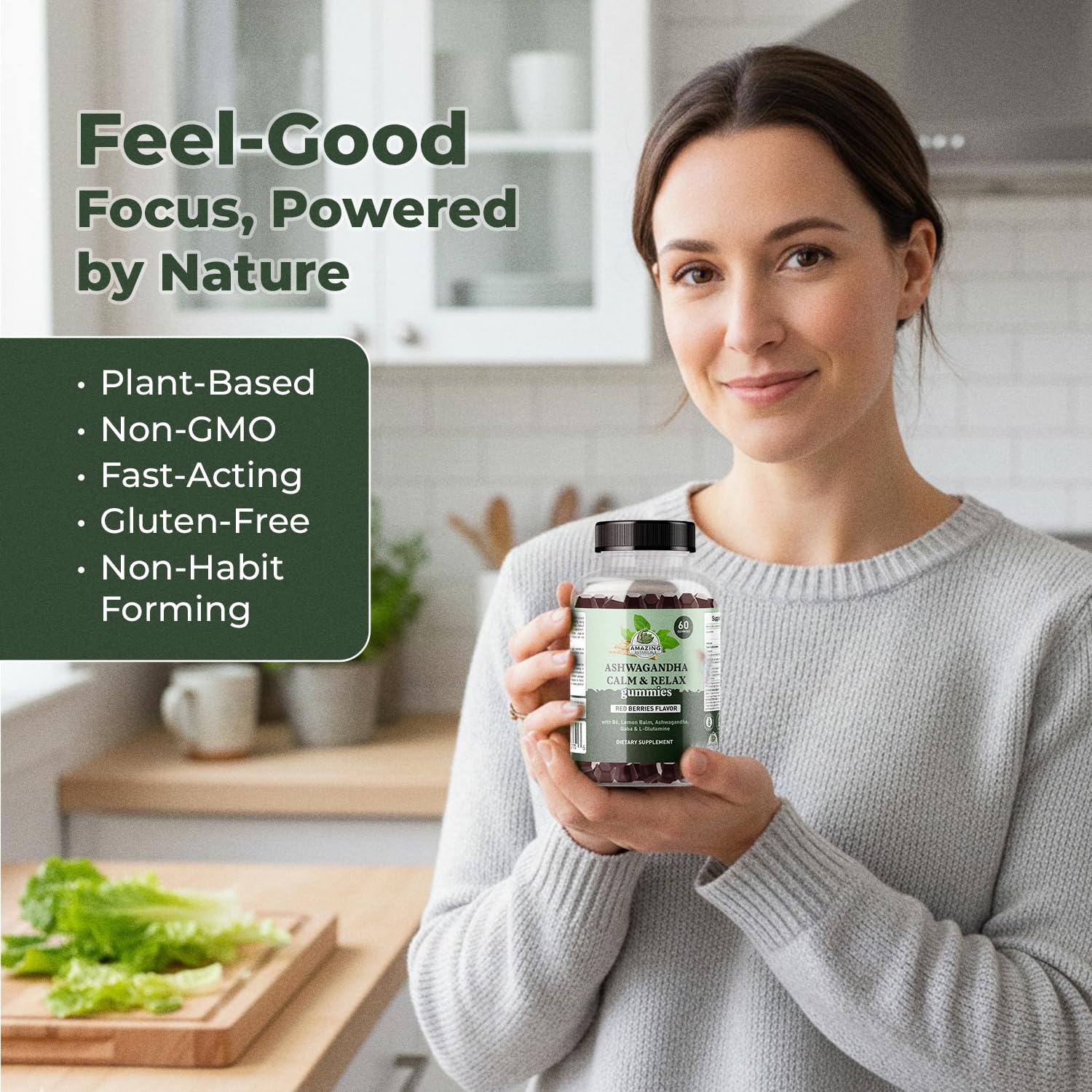Ashwagandha Calm & Relax Gummies with Vitamin B6, Lemon Balm, GABA & L-Glutamine – 60 Gummies – Red Berries Flavor – Improve Sleep, Stress Relief & Mood – Vegan, Gluten-Free, Non-GMO Amazing BotanicalsAu supplements