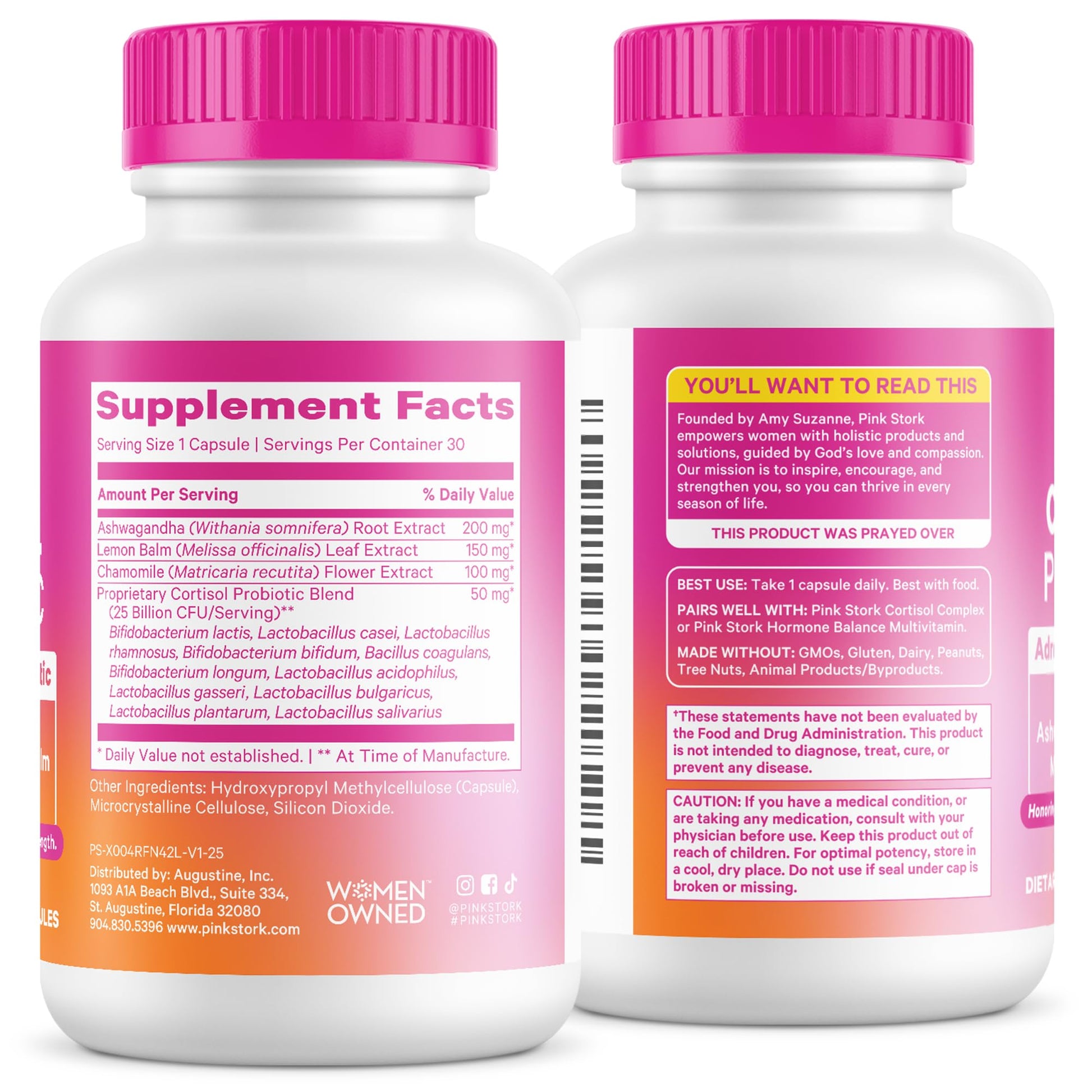 Pink Stork Cortisol Probiotic for Women – Mood and Adrenal Support Supplement – Ashwagandha, Lemon Balm, Chamomile, 25 Billion CFU – Gut Health, Energy, Focus – Lower Cortisol – 30 Capsules Pink StorkAu supplements