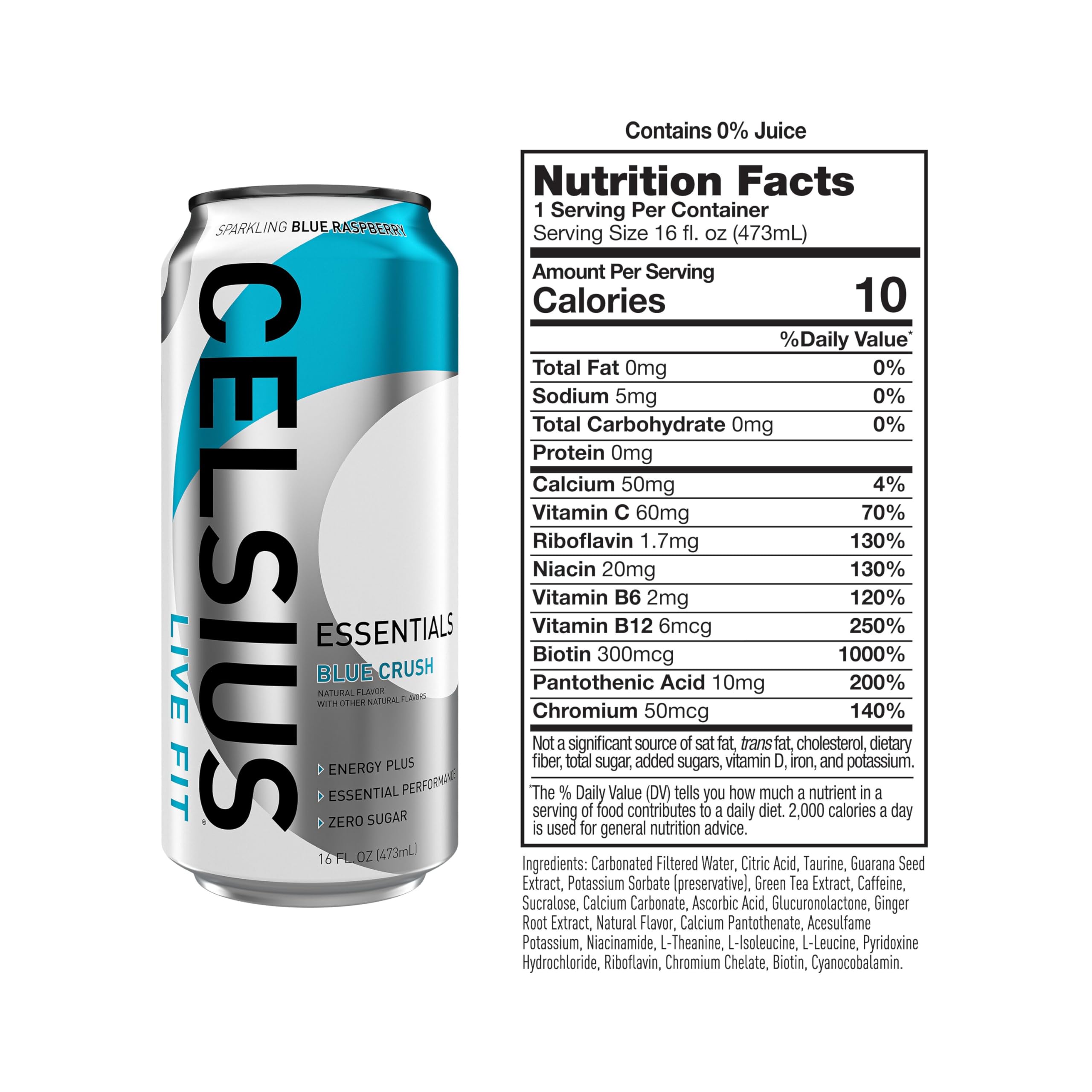 CELSIUS ESSENTIALS, Sparkling Blue Crush, Performance Energy Drink 16 Fl Oz (Pack of 12) CELSIUSUS supplements