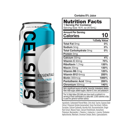 CELSIUS ESSENTIALS, Sparkling Blue Crush, Performance Energy Drink 16 Fl Oz (Pack of 12) CELSIUSUS supplements