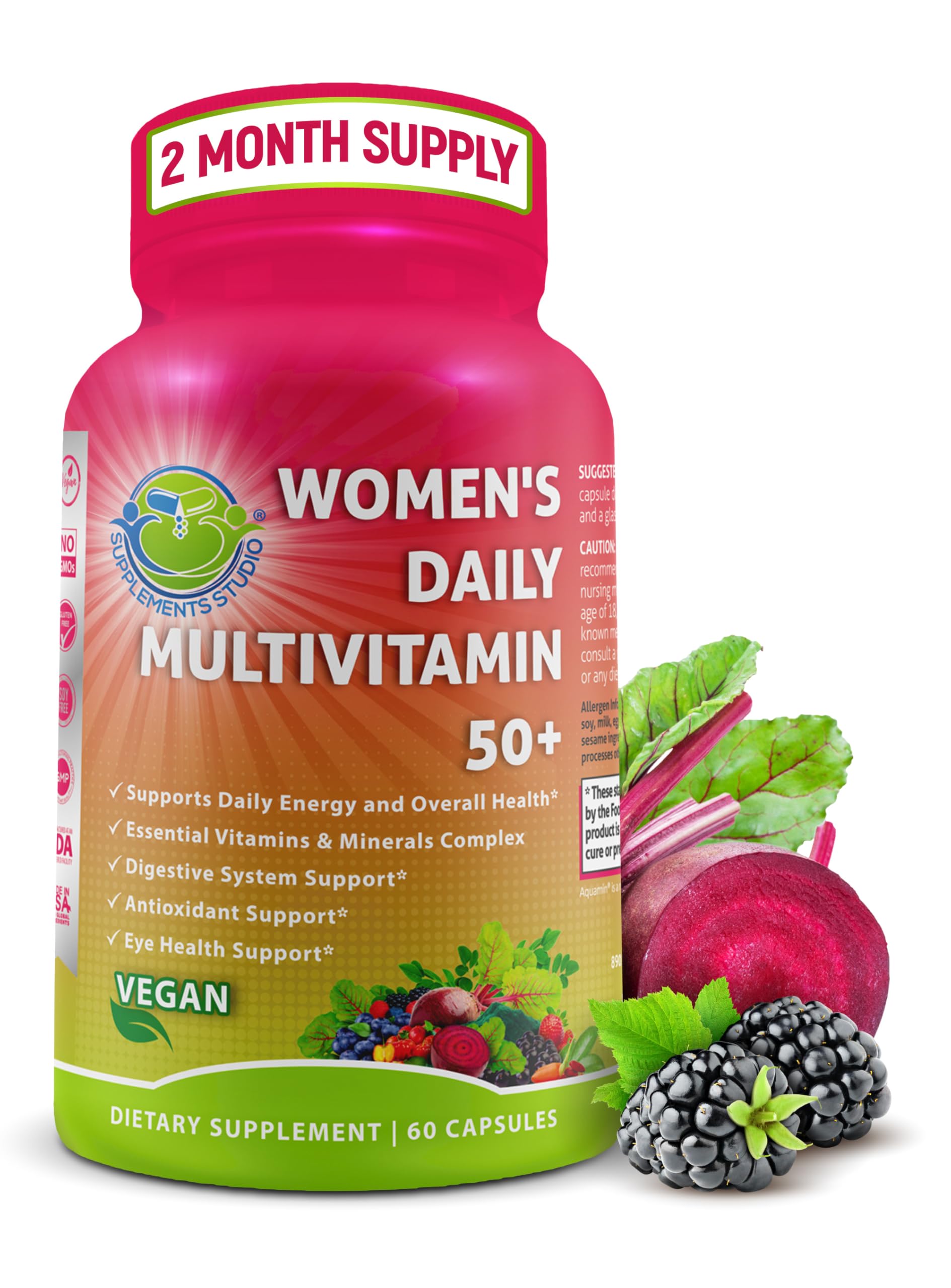 Women's Daily Multivitamin 50 Plus - Vegan Methylated Multivitamin for Women 50 and Over with Biotin, Organic Superfoods & Lutein SUPPLEMENTS STUDIOAu supplements