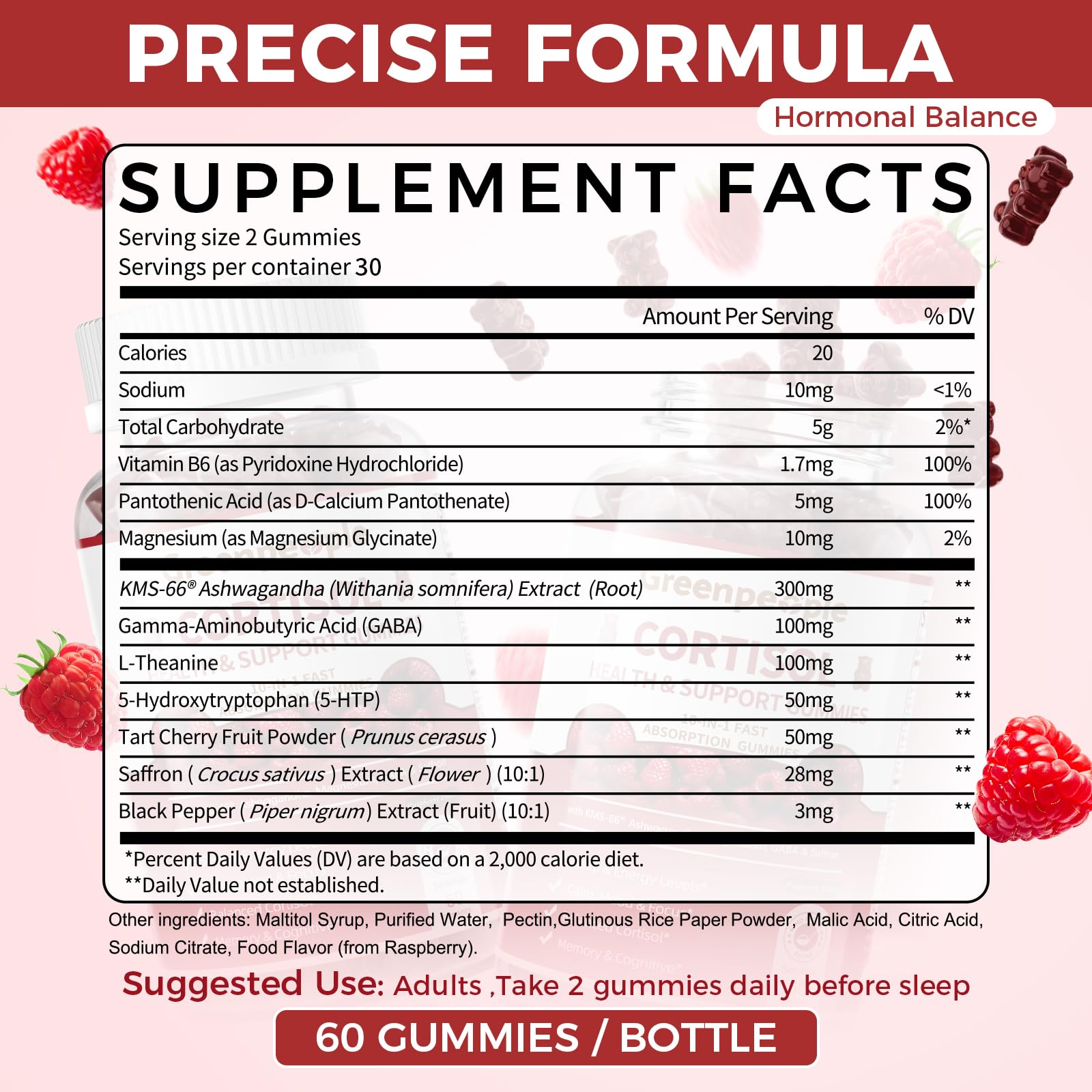 GREENPEOPLE Cortisol Supplements for Women & Men - Cortisol Reducer Detox Manager w/KSM-66 Ashwagandha/Magnesium/L-theanine/GABA/Vitamin B6 for Mood/Sleep/Stress Relief 60 CT Raspberry Flavor Gummies GREENPEOPLEAu supplements