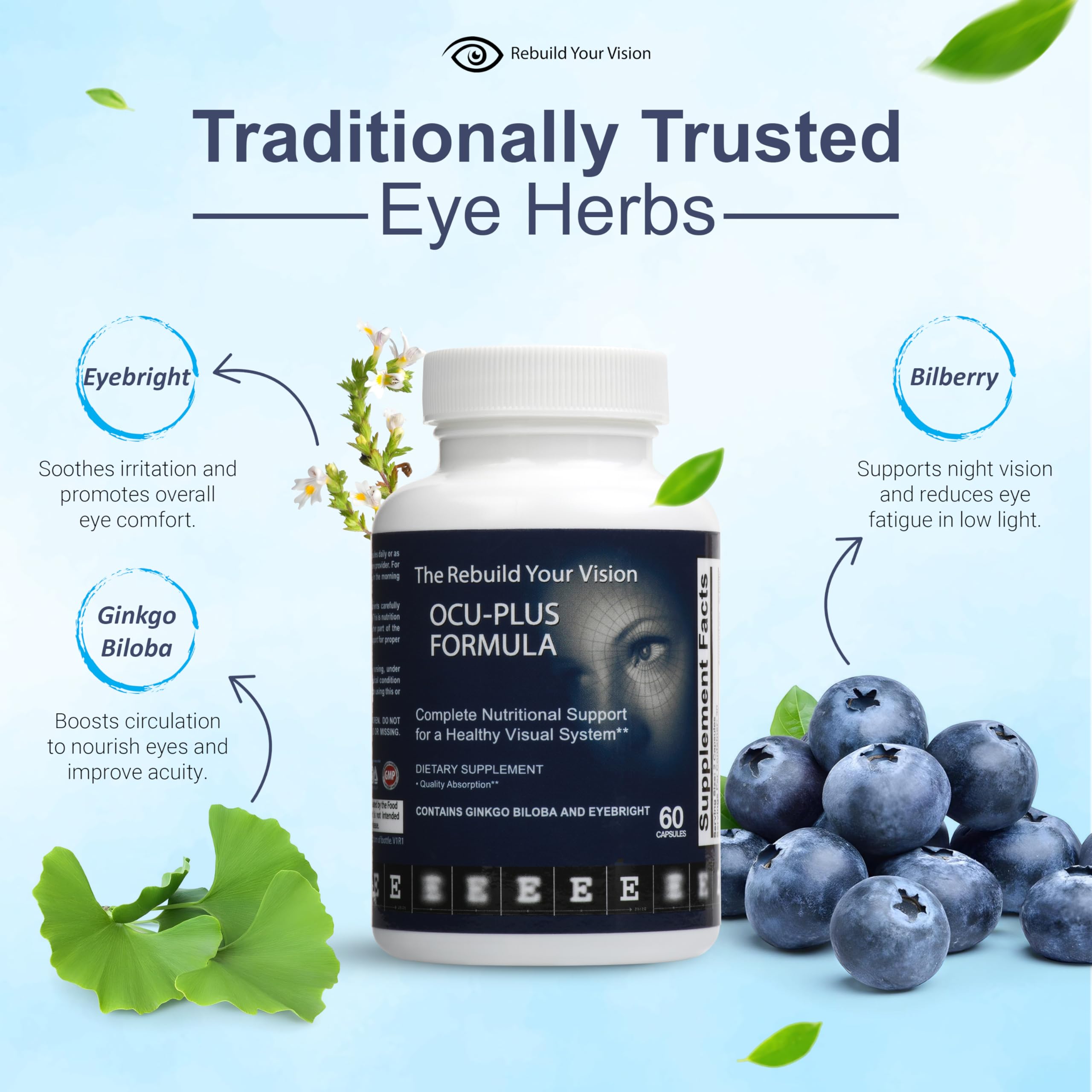 Rebuild Your Vision Ocu-Plus Formula – Eye Health Supplement with Lutein & Zeaxanthin – Supports Visual Clarity, Night Vision & Macular Health – with Bilberry, Ginkgo Biloba & NAC – 60 Capsules Rebuild Your VisionAu supplements