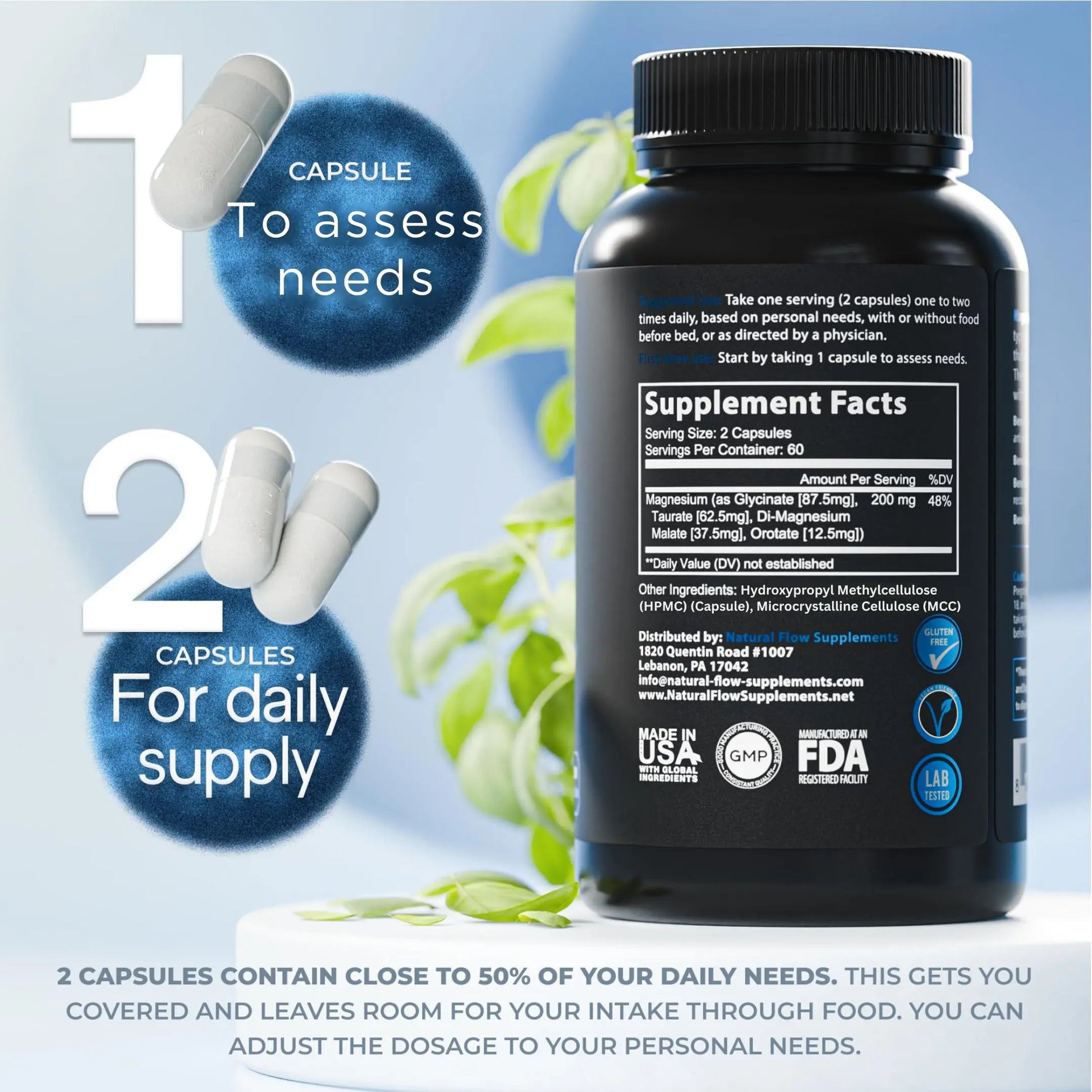 Natural Flow 4X Magnesium Supplement, Magnesium Glycinate, Taurate, Malate, Orotate Complex, Calm Sleep and Cramp Support Blend, No Mag Citrate or Oxide, 120 Capsules Natural Flow Supplementsnz supplements
