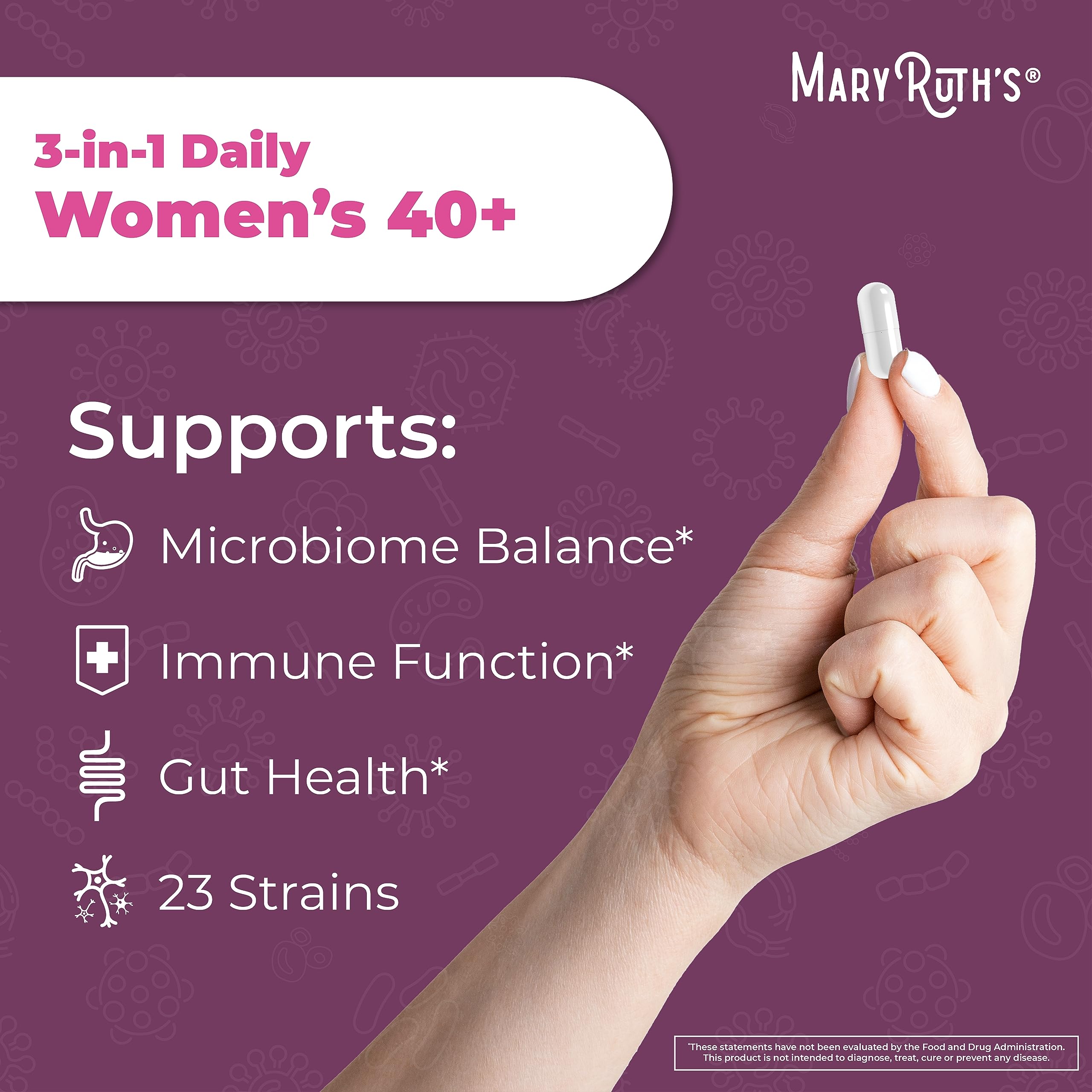 MaryRuth's 3-in-1 Daily Health 40+ Probiotics for Women | Hormonal & Menopause Support Supplement for Women | Gut Health Capsules | 50 Billion CFU | Allergen Free | 30 Ct MARYRUTH'SAu supplements