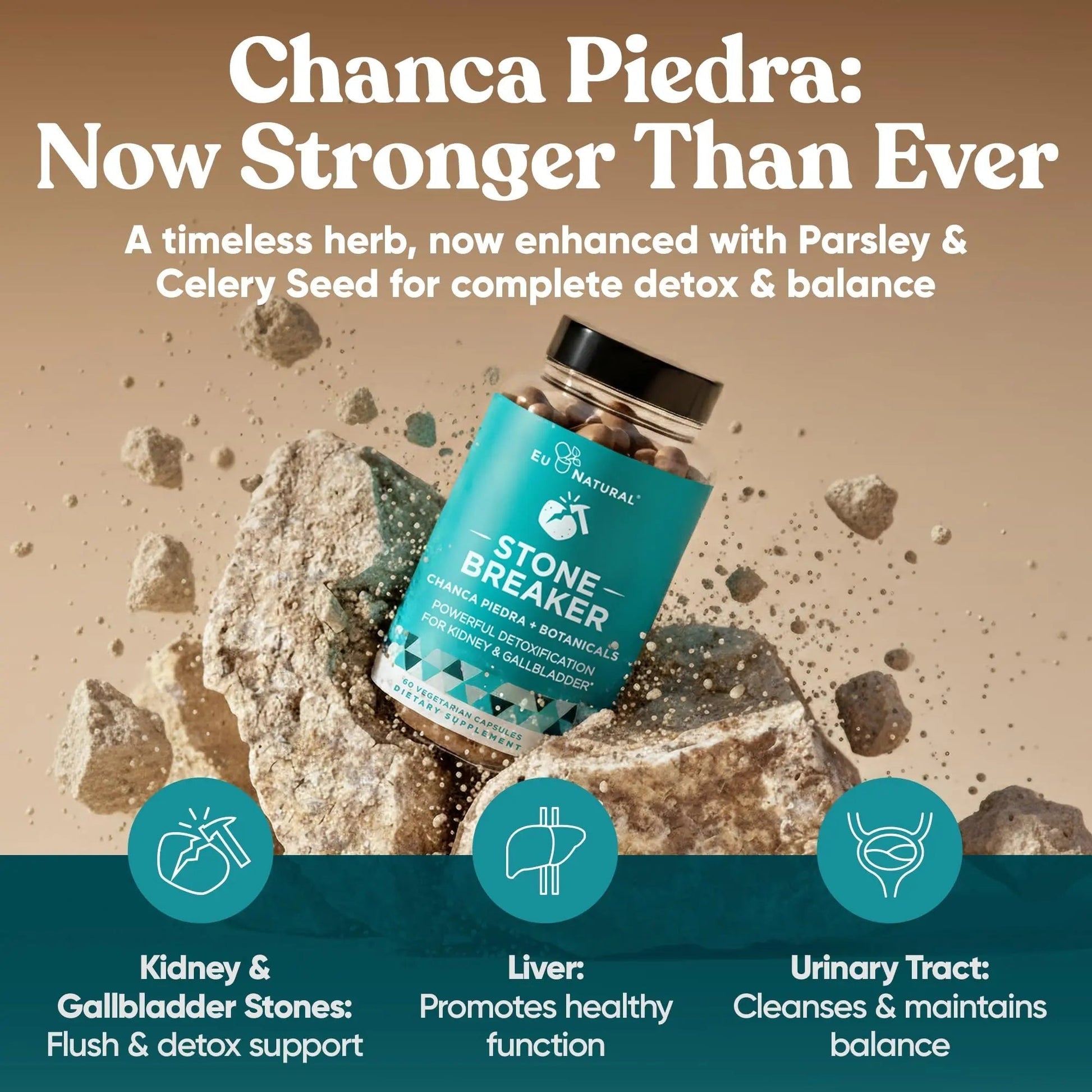 Chanca Piedra Stone Breaker - The Original Stone Breaking Formula with Celery Seed & Parsley - Supports Kidney, Gallbladder & Urinary Tract Cleansing to Help Flush Impurities - 60 Vegetarian Capsules Eu NaturalAu supplements