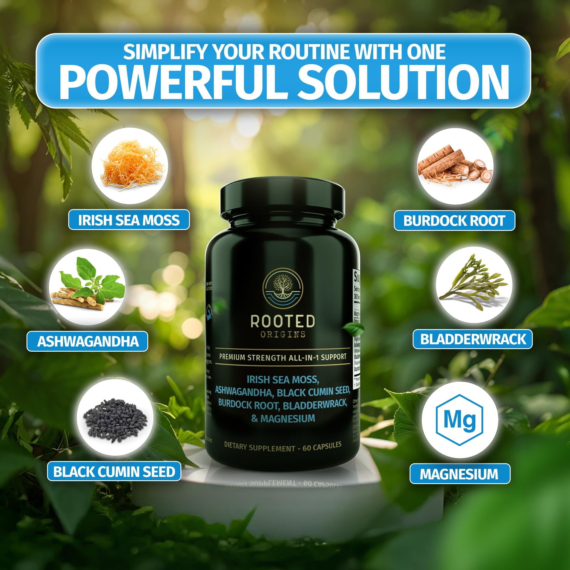 Rooted Origins Sea Moss Capsules – Irish Sea Moss Advanced, Magnesium, Ashwaghanda, Black Seed Oil, Burdock Root & Bladderwrack – Immune Support, Gut Health, Energy, & More – 60 Capsules Rooted OriginsAu supplements