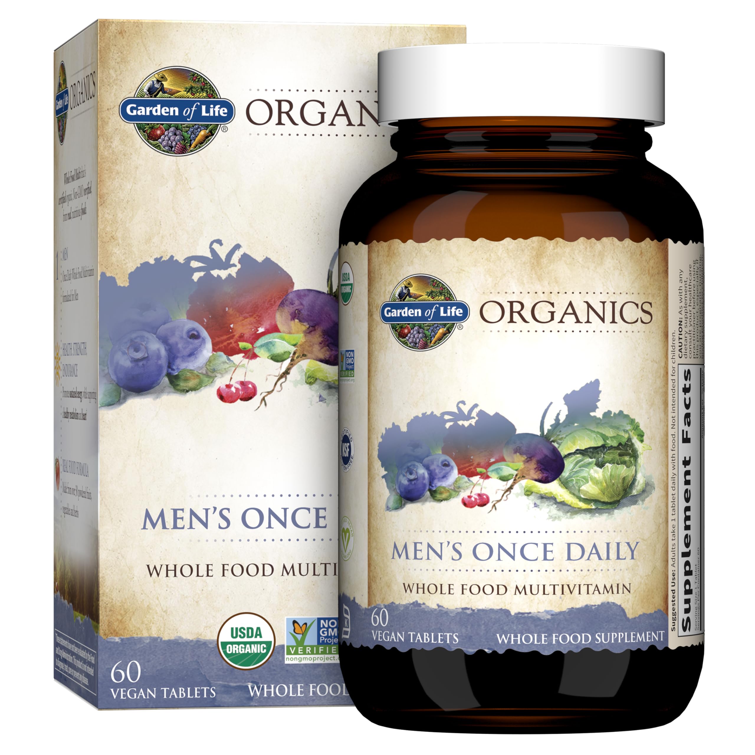 Garden of Life Once Daily Whole Food Multivitamin for Men, Organic Mens Vitamins & Minerals, Vitamin C, Zinc, Vegan, for Health & Well-Being, 60 Tablets Garden of LifeAu supplements