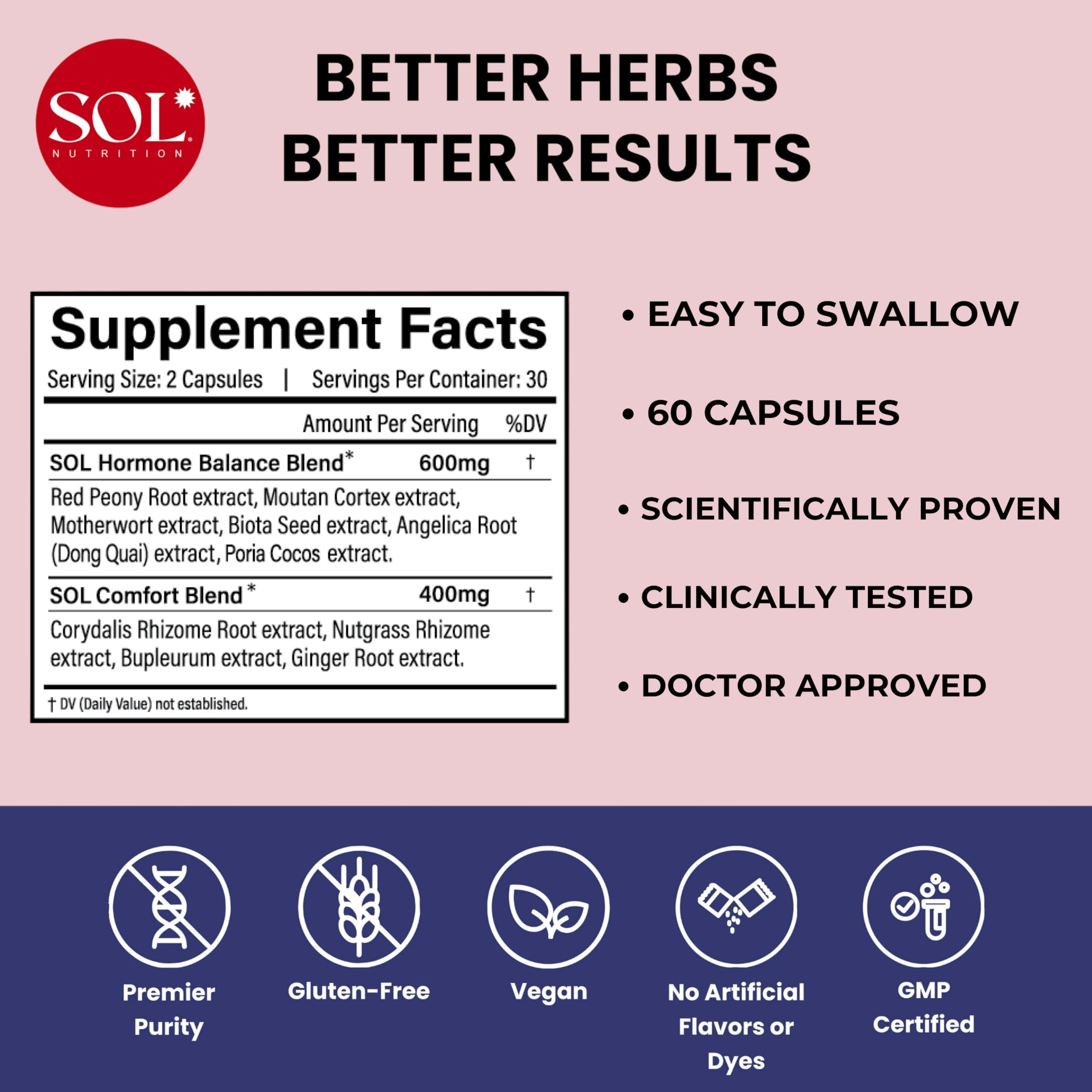 Sol Nutrition Ease the Flow - PMS Support, Menstrual Relief, PMDD Supplements, Period Relief Products, Eases Bloating & Mood Swings, Vitamins B6 & B8, 60 Easy-to-Swallow Capsules Sol NutritionAu supplements