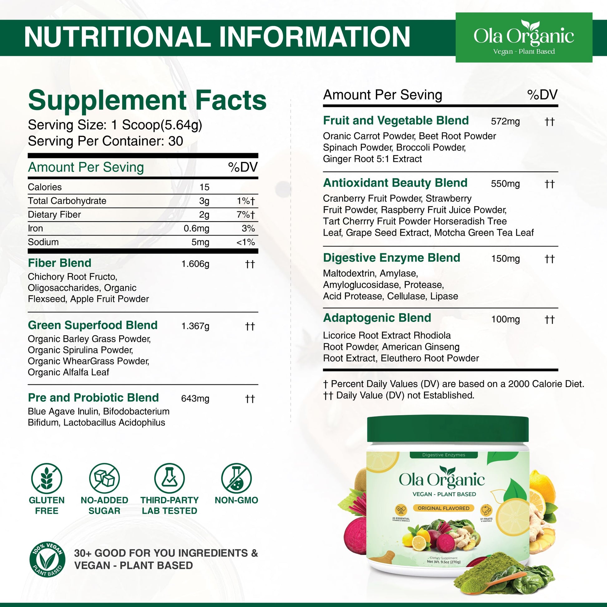 Ola Organic Greens Superfood Powder – Blend of 11 Cruciferous Vegetables with Phytonutrients – Supports Energy, & Immune Health Support – Non-GMO Vegetable Supplement (270g Jar) Ola OrganicAu supplements