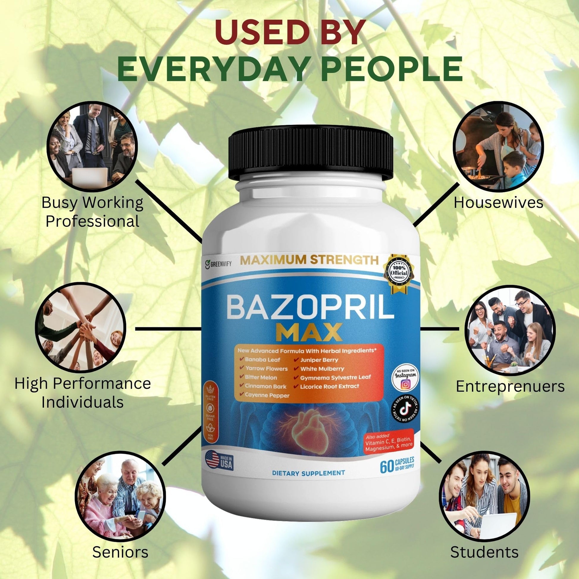 GREENVIFY Bazopril Max Maximum Strength Dietary Supplement, 60 Capsules, with Herbal Blend, Vitamins & Minerals (1) GREENVIFYAu supplements