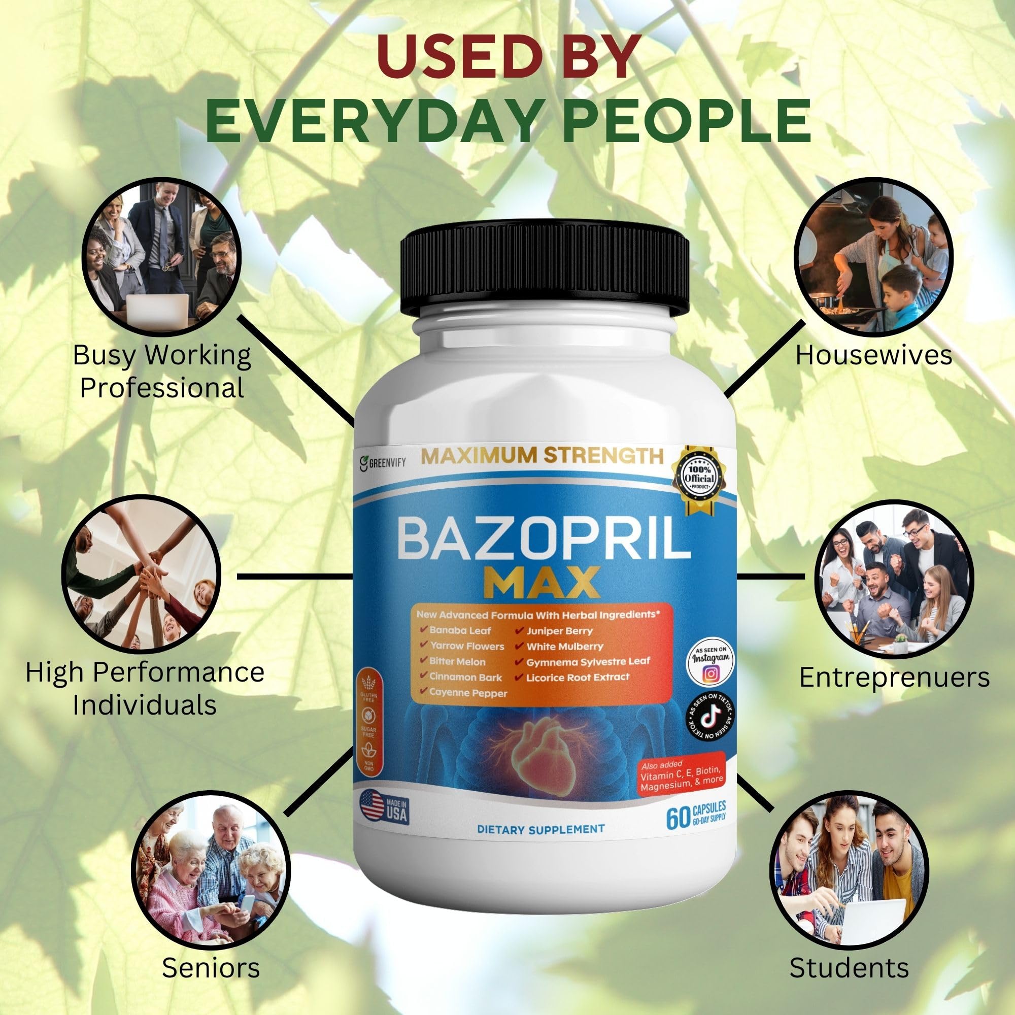 GREENVIFY Bazopril Max Maximum Strength Dietary Supplement, 60 Capsules, with Herbal Blend, Vitamins & Minerals (1) GREENVIFYAu supplements