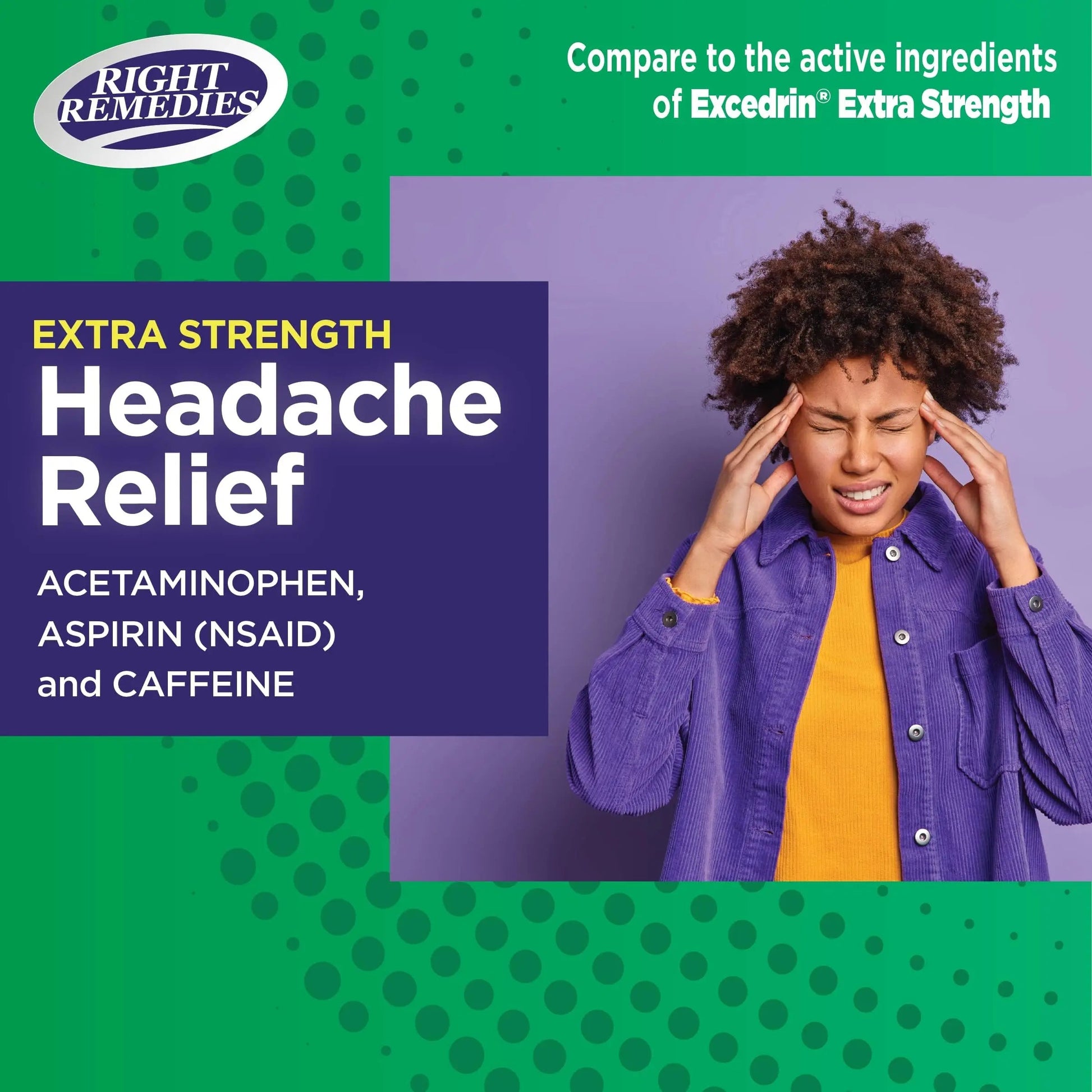RIGHT REMEDIES Extra Strength Headache Relief with Acetaminophen, Aspirin (NSAID) & Caffeine, (300 caplets), Back & Body Pain Relief, Compare to The Active Ingredients in Excedrin® Extra Strength RIGHT REMEDIESAu supplements