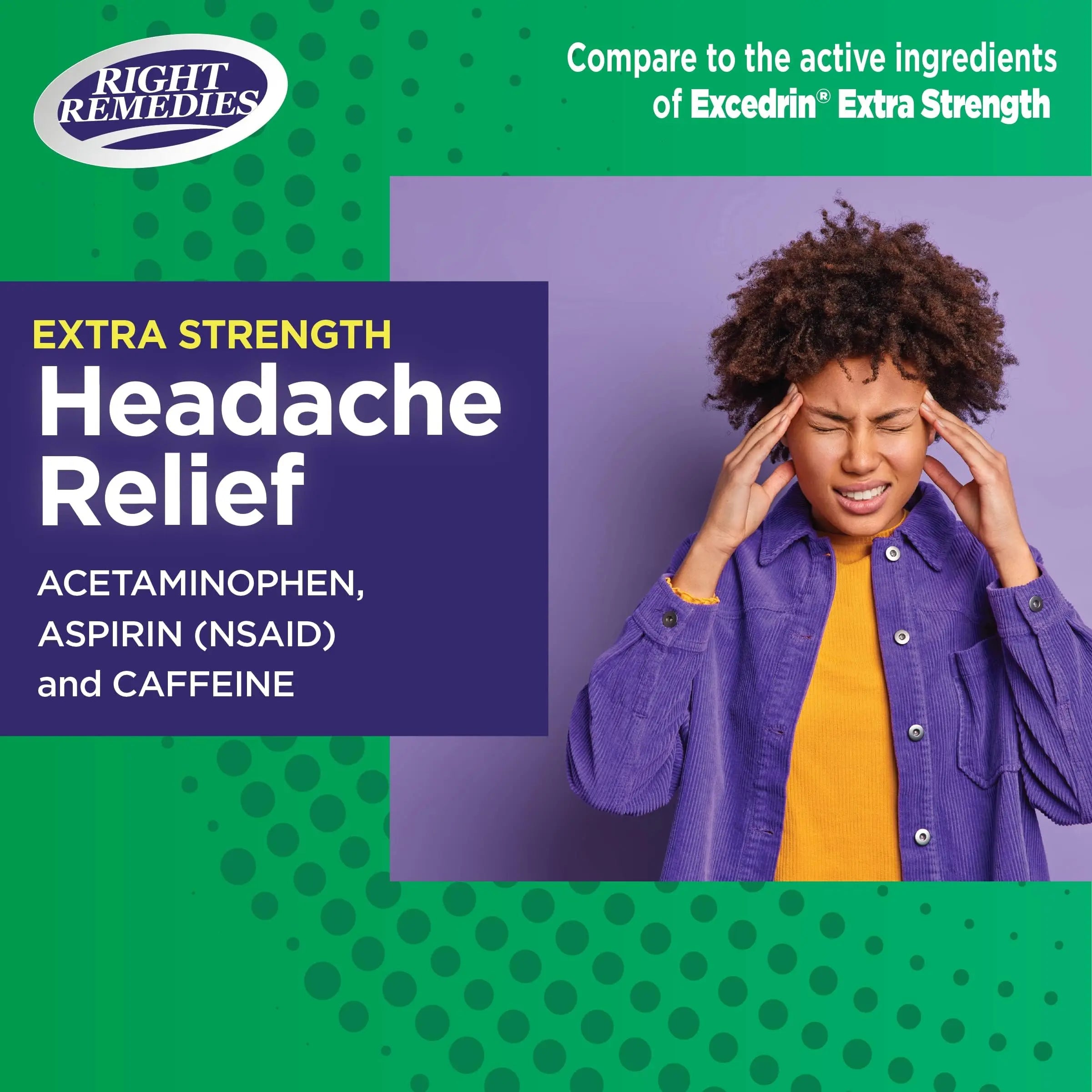 RIGHT REMEDIES Extra Strength Headache Relief with Acetaminophen, Aspirin (NSAID) & Caffeine, (300 caplets), Back & Body Pain Relief, Compare to The Active Ingredients in Excedrin® Extra Strength RIGHT REMEDIESAu supplements