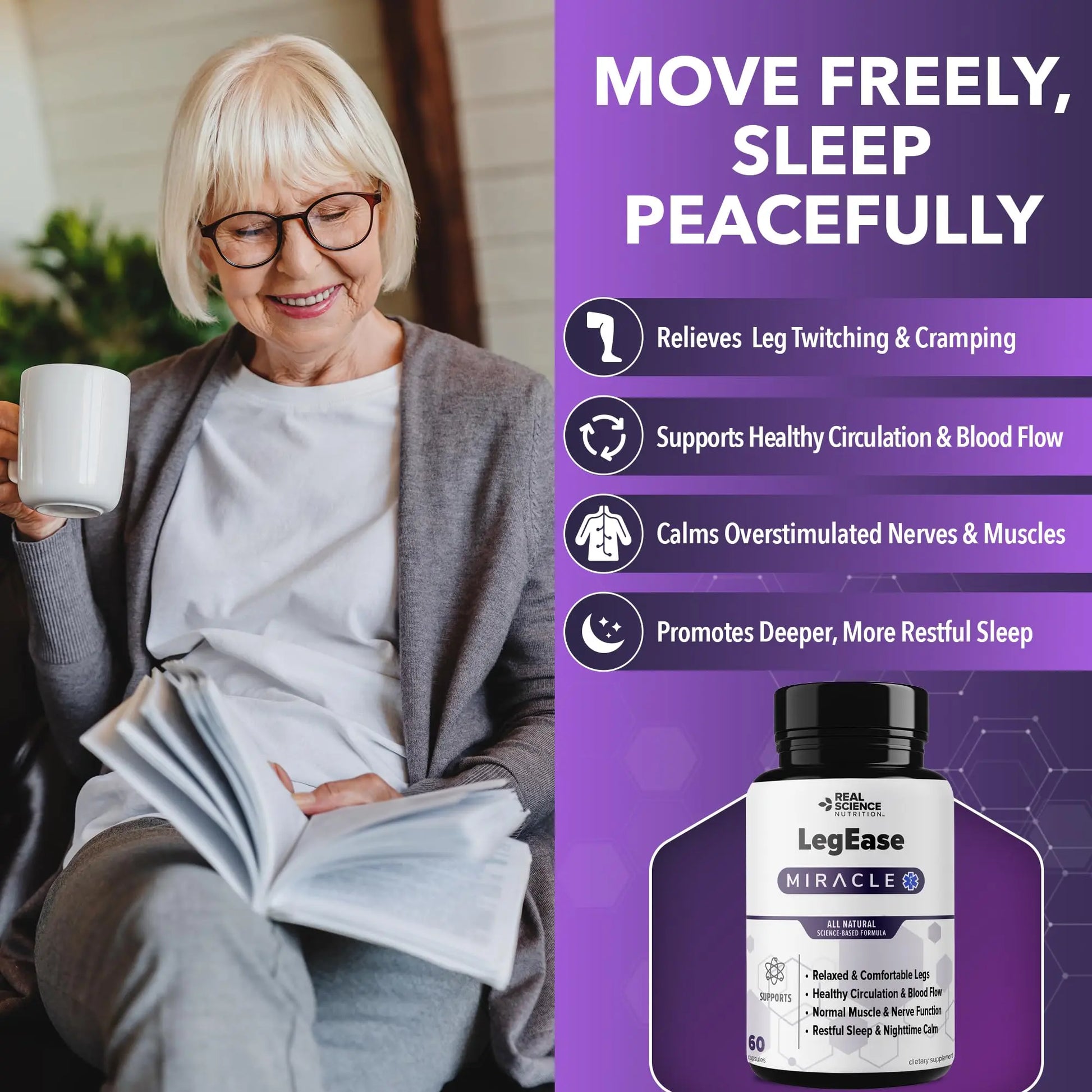 Real Science LegEase Miracle – All Natural Restless Legs Syndrome Relief & Leg Cramp Supplement with Vitamins C, D, K, B6, B12 + Nitric Oxide Support – Sleep & Circulation Aid – Made in USA, 60 Caps Real Science NutritionAu supplements