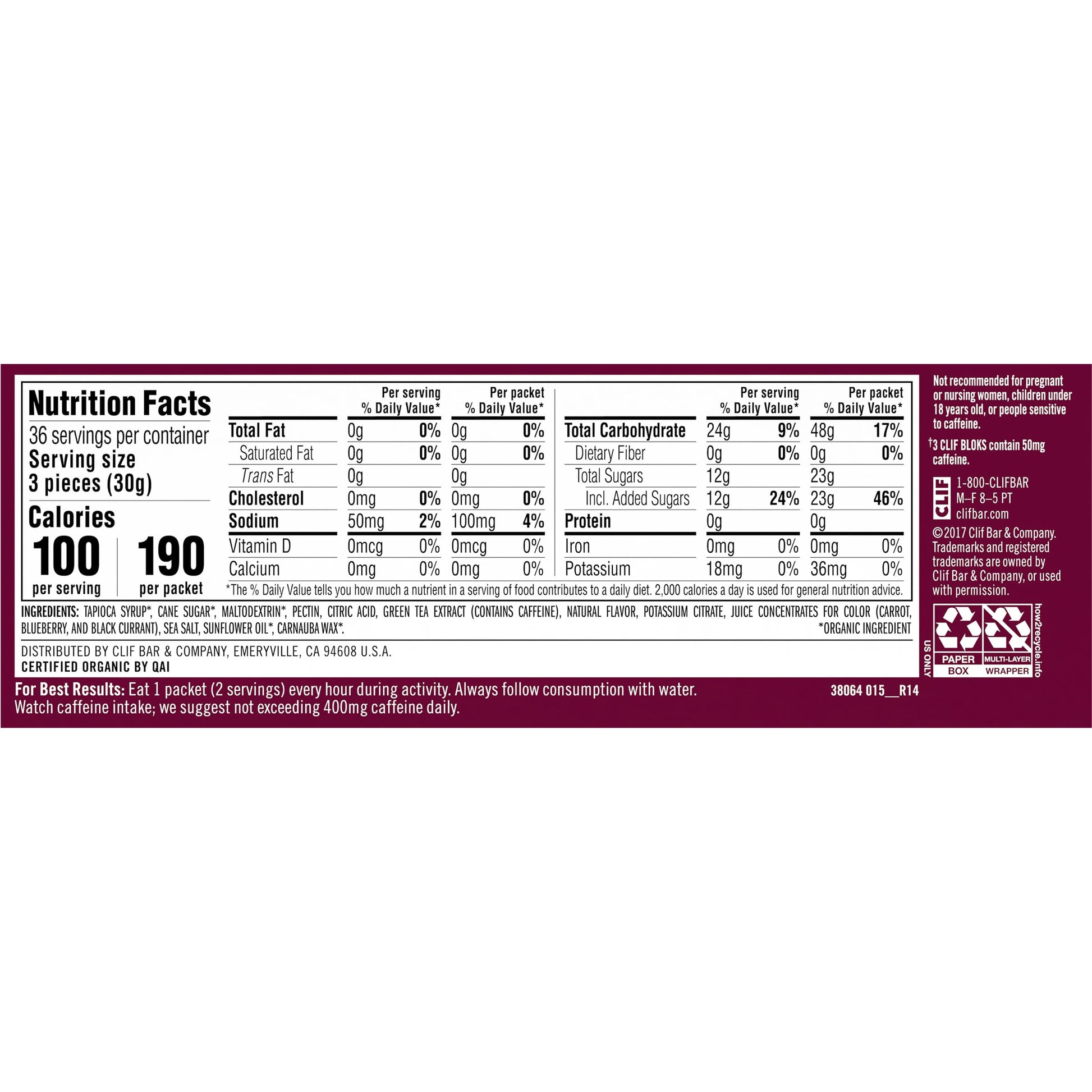 CLIF BLOKS - Black Cherry Flavor with Caffeine - Energy Chews - Non-GMO Clif BarUS supplements
