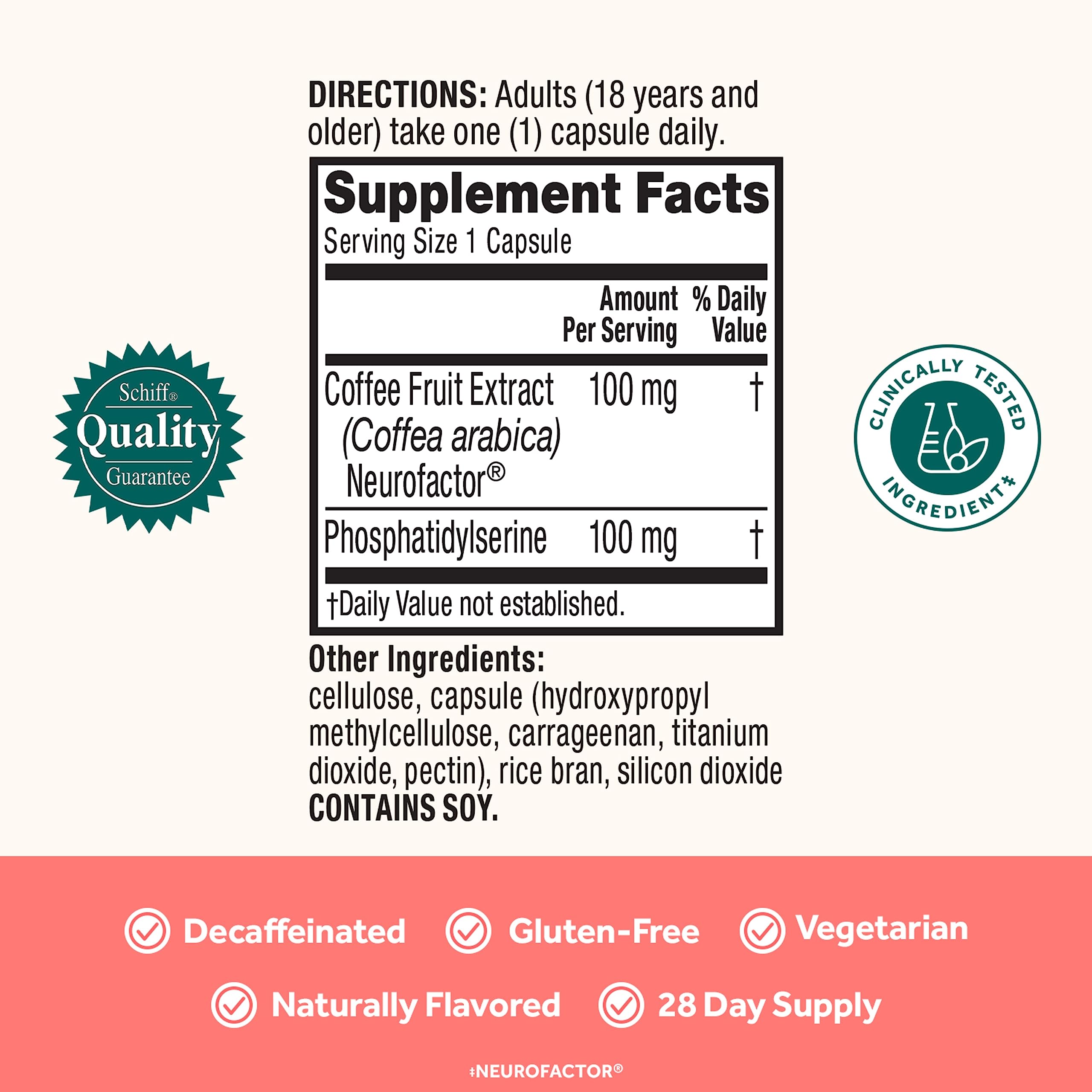 NEURIVA Original Decaffeinated Clinically Tested Nootropic Brain Supplement for Memory, Focus & Concentration, NeuroFactor & Phosphatidylserine, 28ct Capsules NEURIVAAu supplements
