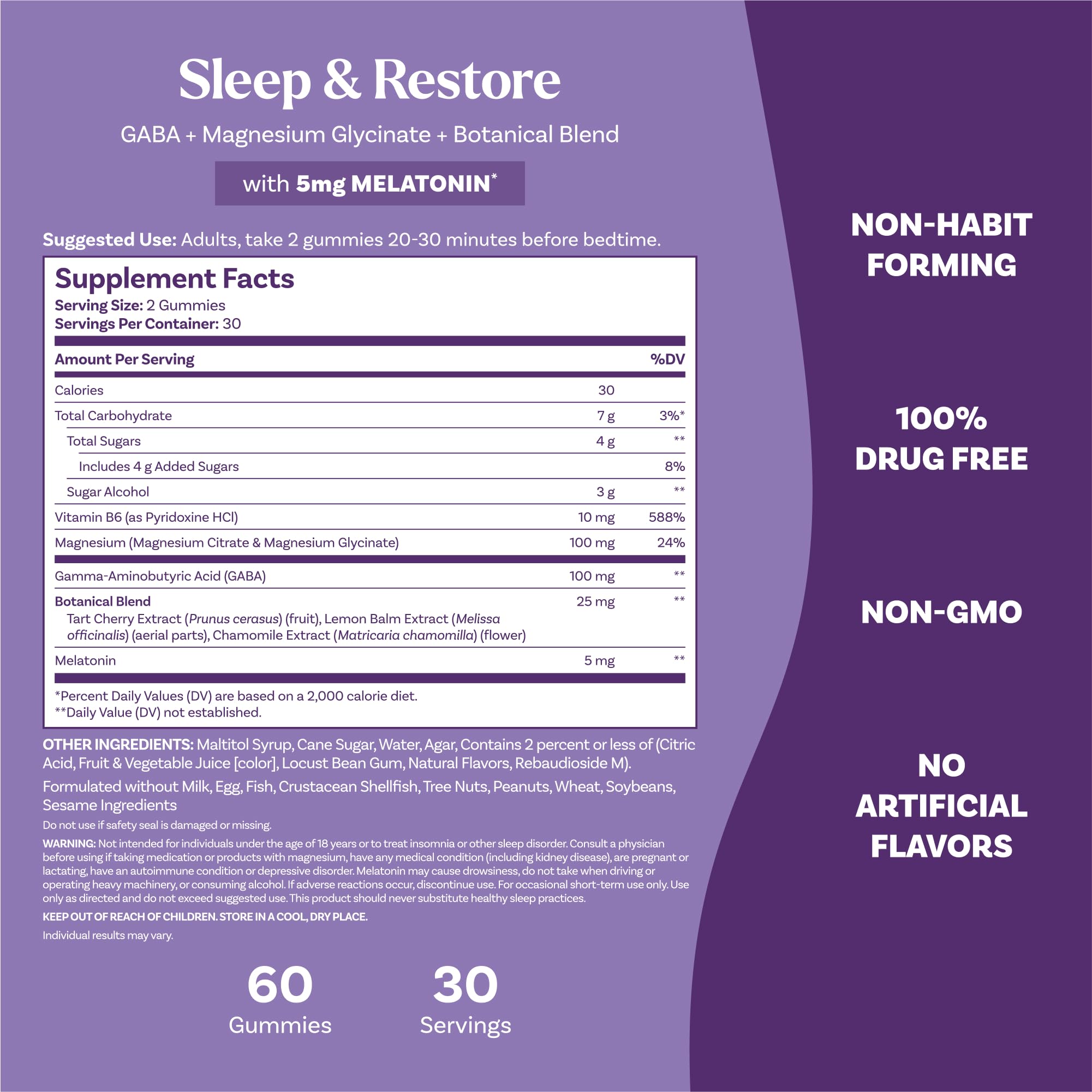 Natrol Sleep + Restore Magnesium Glycinate Blend Gummies with Melatonin 5mg - Calm Magnesium with GABA, Botanical Blend, Cherry Flavor, 60 Gummies NatrolAu supplements