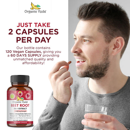 Organic Veda Beet Root Capsules - Triple Reds Nitric Oxide Beets Supplements - Concentrated Organic VedaUS supplements
