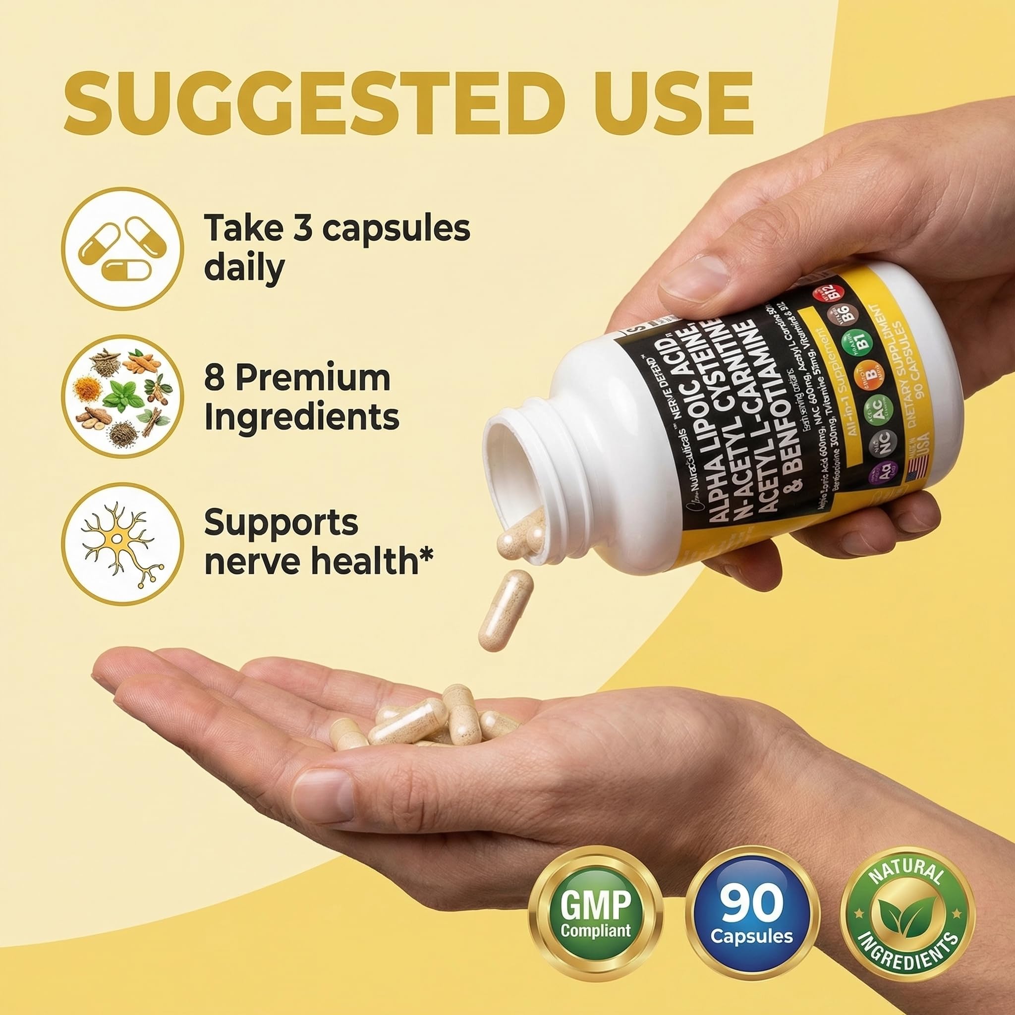 Alpha Lipoic Acid 600mg N-Acetyl Cysteine 600mg Acetyl L-Carnitine 500mg Benfotiamine 300mg - Nerve Support Supplement for Women and Men with Vitamin B1 B6 & B12 - Made in USA 90 Caps Clean NutraceuticalsAu supplements