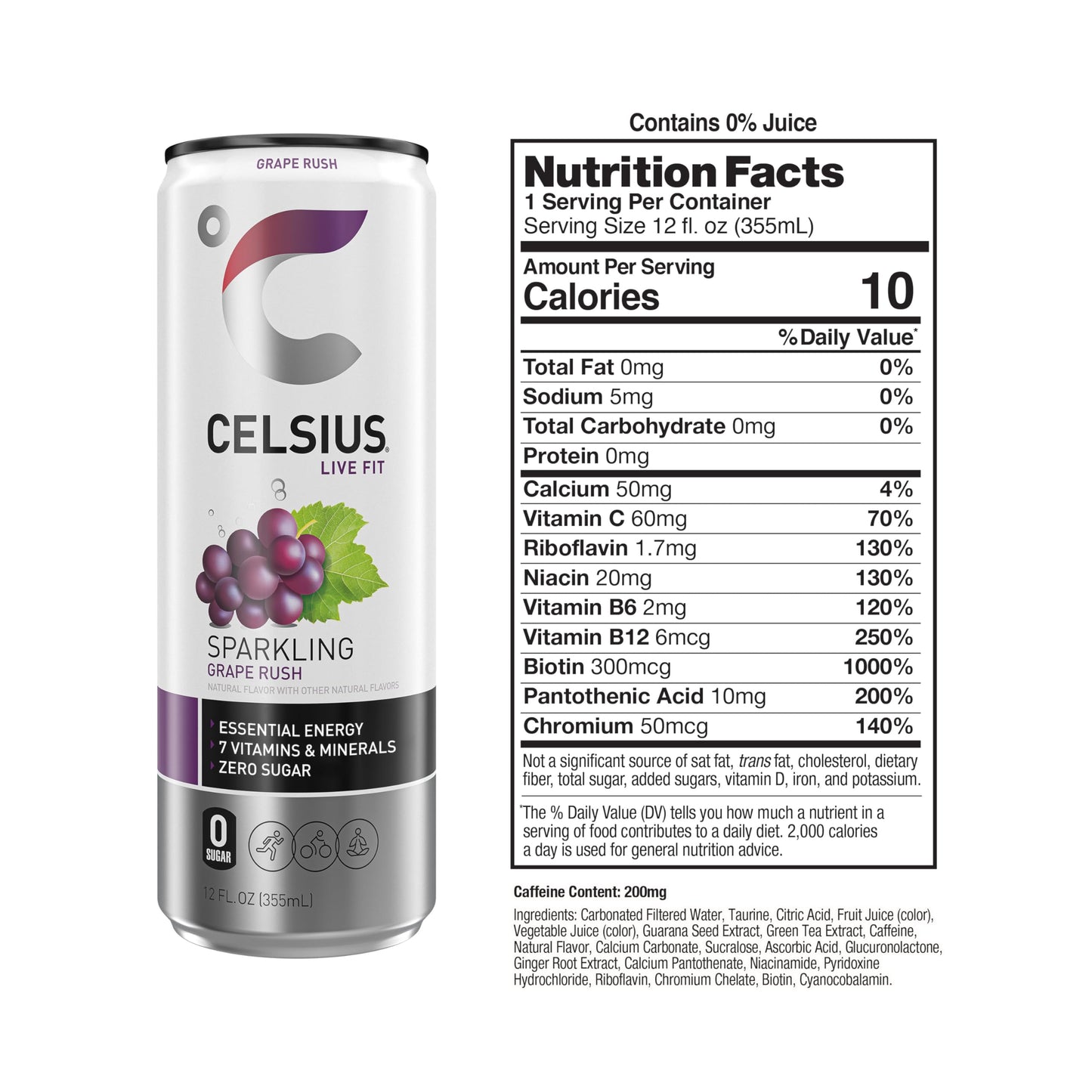 CELSIUS Sparkling Grape Rush, Functional Essential Energy Drink 12 Fl Oz (Pack of 12) CELSIUSUS supplements