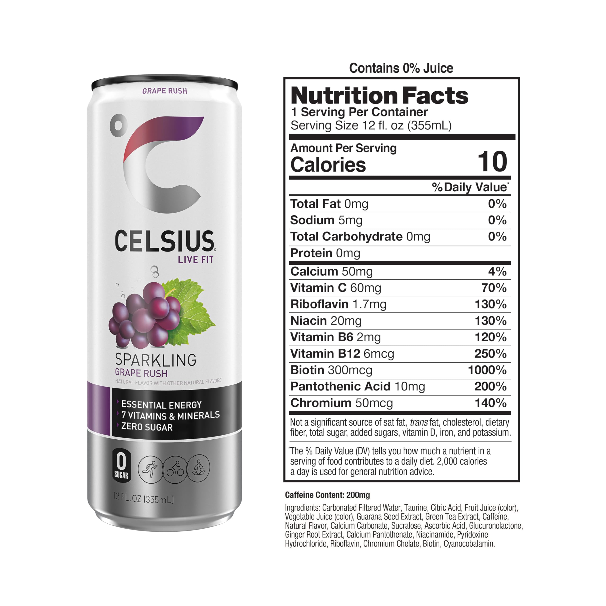 CELSIUS Sparkling Grape Rush, Functional Essential Energy Drink 12 Fl Oz (Pack of 12) CELSIUSUS supplements