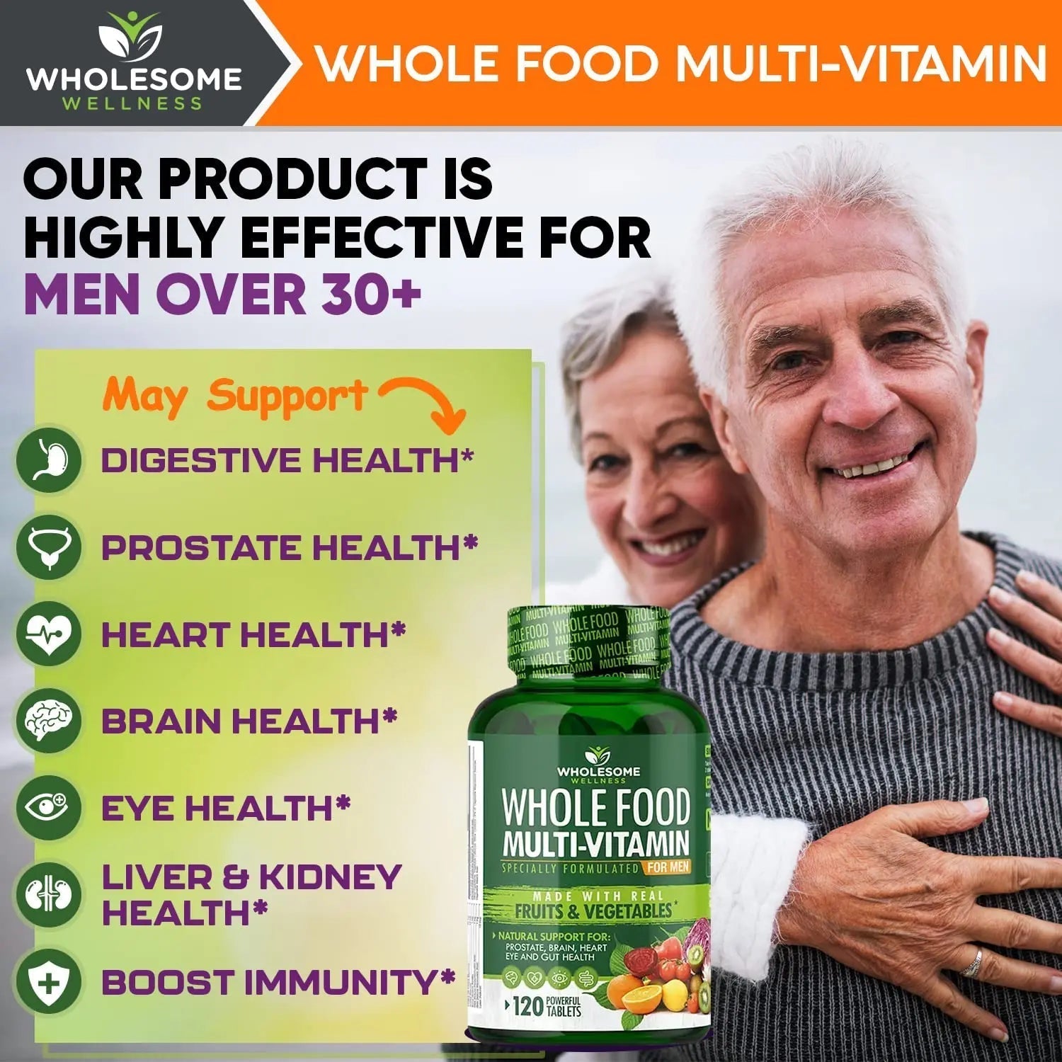 Wholesome Wellness Whole Food Multivitamin for Men - Natural Multi Vitamins, Minerals, Organic Extracts - Vegan Vegetarian - 120 Tablets Wholesome WellnessAu supplements