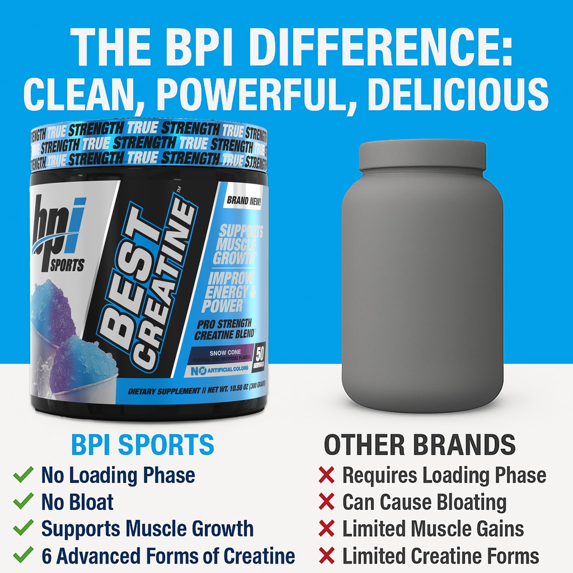 BPI Sports Best Creatine - Creatine Monohydrate Powder for Men & Women, Himalayan Salt - Strength, Pump, Endurance, Muscle Growth, Muscle Definition - No Bloat - Snow Cone - 50 servings - 10.58 Oz BPI SportsAu supplements