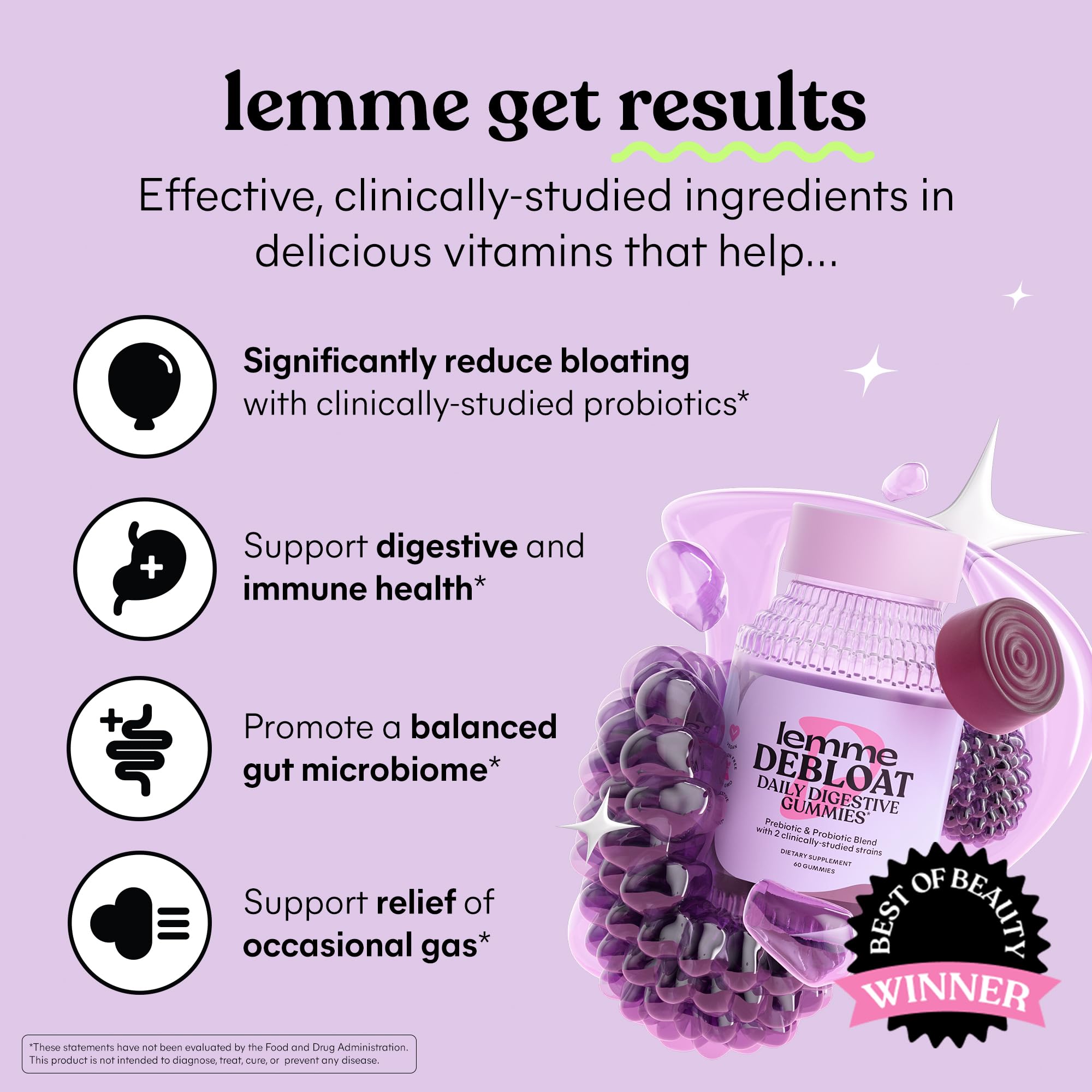 Lemme Debloat - Digestive & Gut Health Gummies with 2 Clinically Studied Probiotics & Prebiotic, Vegetarian, Gluten Free, Non GMO, BlackBerry Flavor (60 Count) LemmeAu supplements