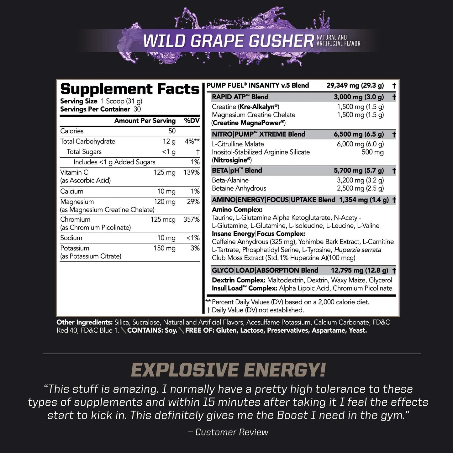 PMD Sports Ultra Pump Fuel Insanity - Pre Workout - Grape Gusher (30 Servings) PMDUS supplements