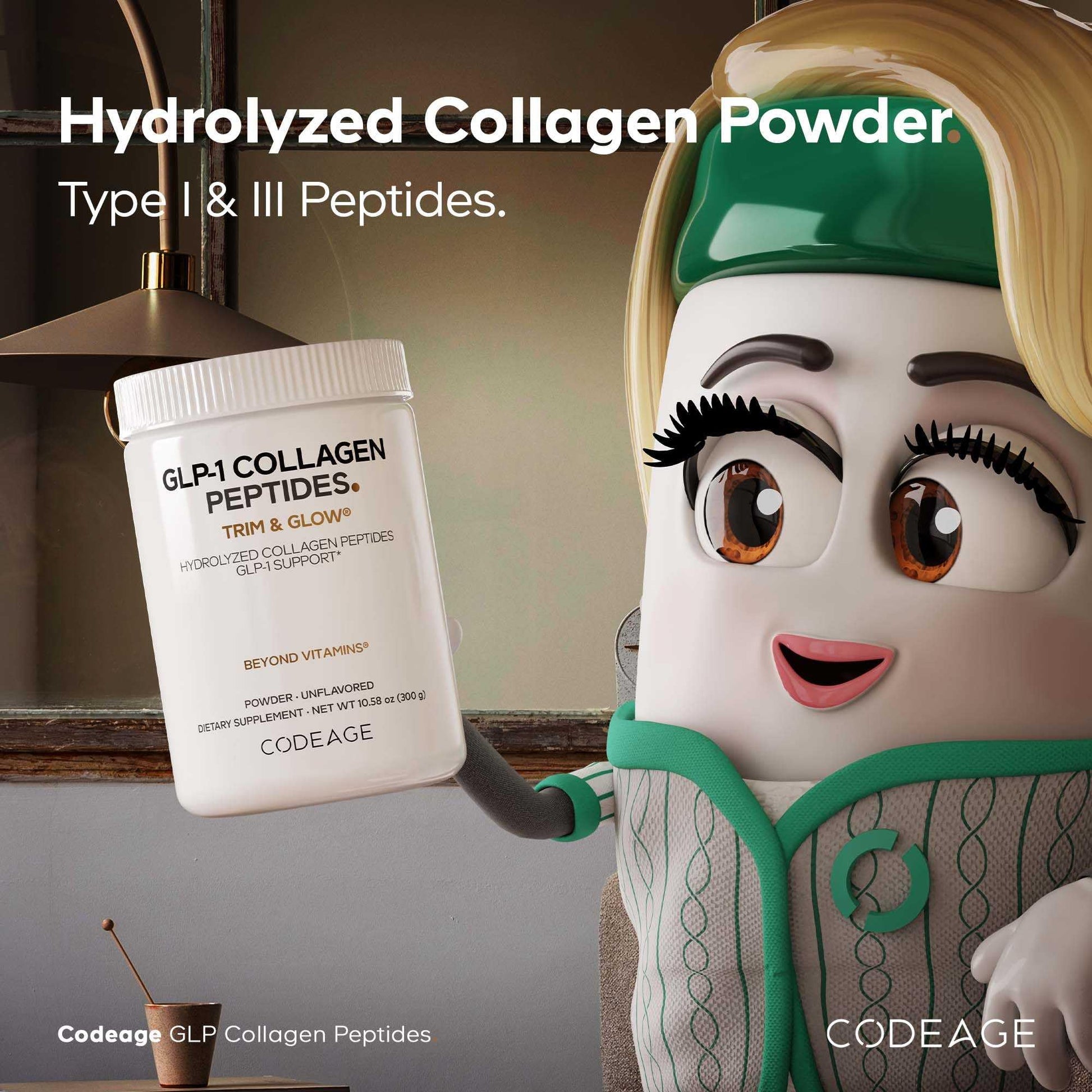 Codeage GLP-1 Collagen Powder Supplement - Nextida GC Collagen Peptides - GLP 1 Support - Hydrolyzed, Grass-Fed, Type I & III, Unflavored - Non-GMO, Gluten-Free, Dairy-Free - 10.58 Oz CodeageAu supplements
