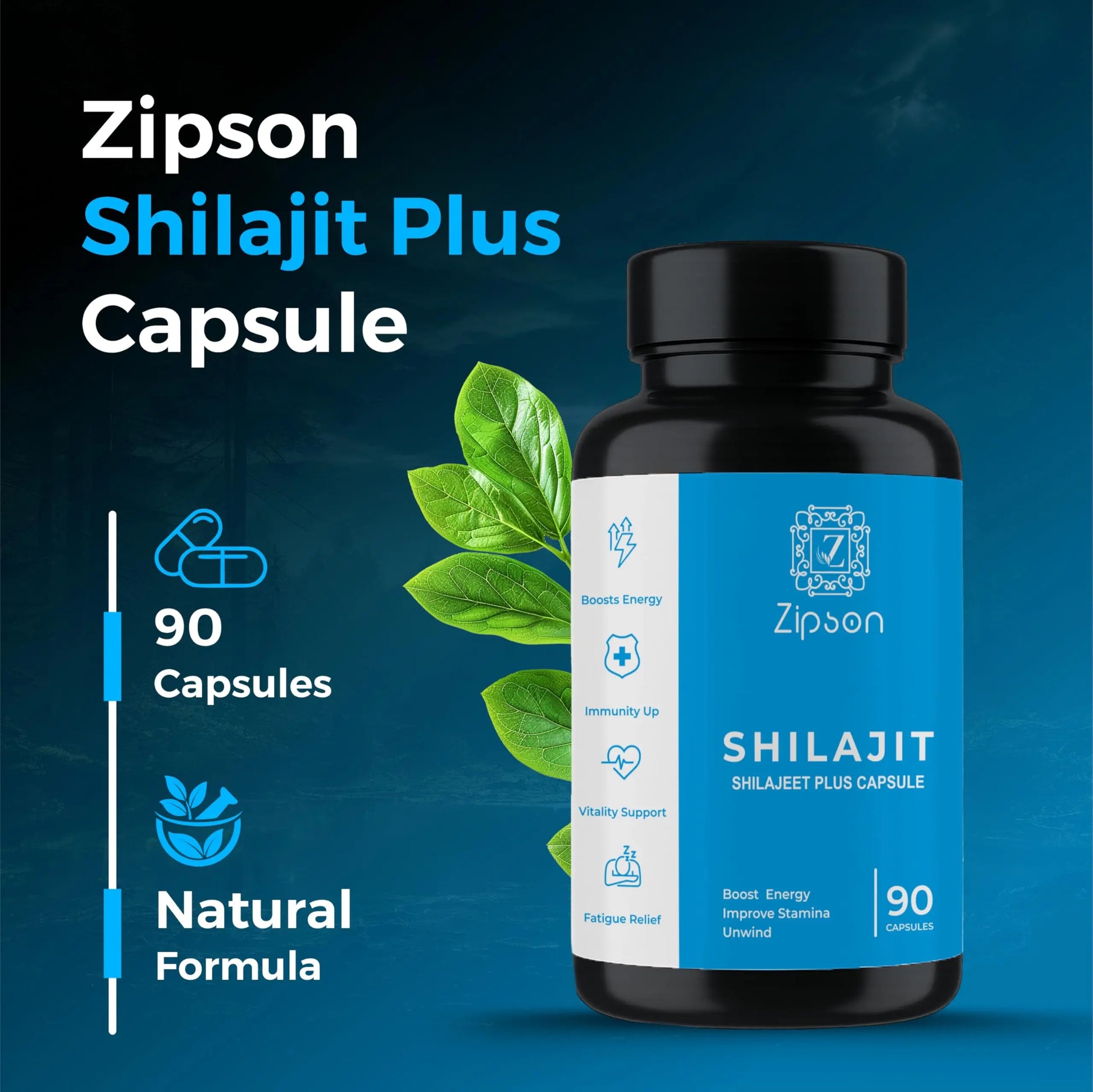 ZIPSON Shilajit for Men & Women | 90 Capsules | Himalayan Formula for Extra Power, Stamina & Immune Support | with Natural Fulvic Acid | Non-GMO | 500mg Per Serving ZIPSONnz supplements