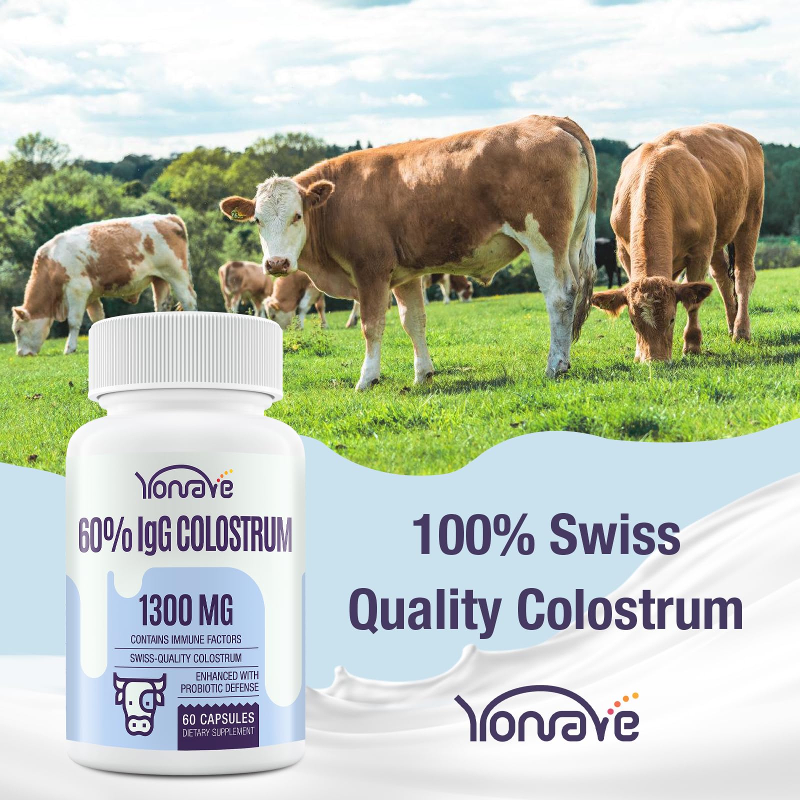 Yonrave Bovine Colostrum Capsules Supplement 1300mg - Extra High 60% IgG Bovine Colostrum - Gut, Bone, Exercise, Immune - 60 Capsules YonraveAu supplements