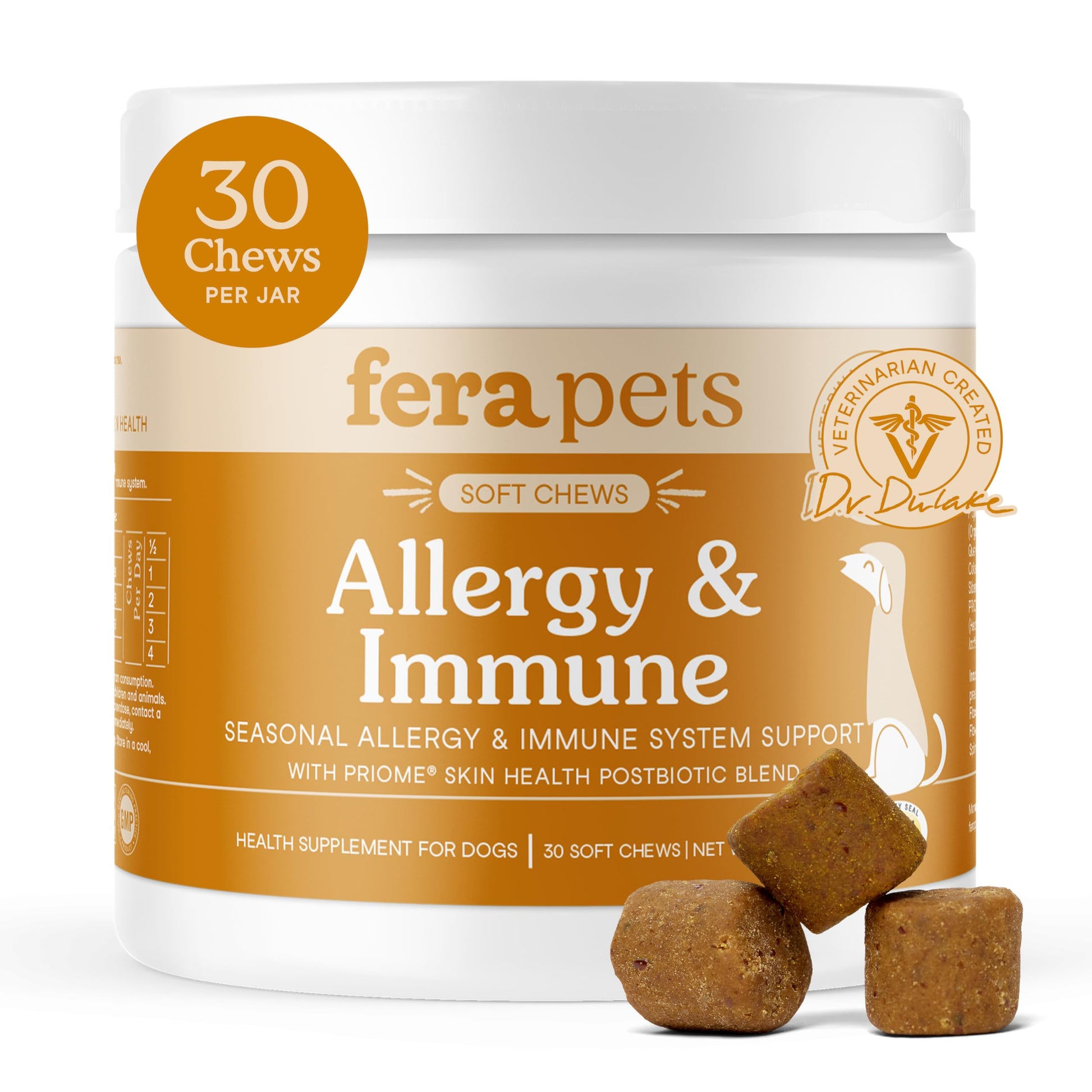 Fera Pets Dog Allergy and Immune Support with Organic Mushrooms, Postbiotics & Colostrum - Promotes Skin & Gut Health - Soothes Seasonal Allergy Symptoms - 30 Soft Chews Fera PetsAu supplements