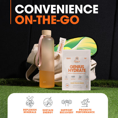 The Genius Brand Genius Hydrate - Electrolyte Supplement for Daily Hydration - Coconut Water - Sugar-Free - 8 Essential Minerals & Nutrients - Non-GMO - Sour Peach Rings - 20 Servings The Genius BrandUS supplements