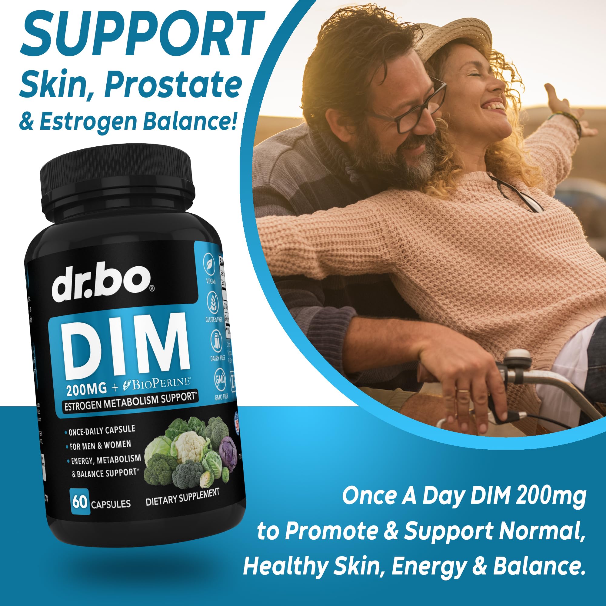 DIM Supplement for Women & Men 200mg - Androgen Estrogen Blocker for Men & Women, Hormonal Acne Pills, Hormone Balance, Menopause Support, Diindolylmethane DIM Supplement Plus BioPerine - 60 Capsules DR. BOAu supplements