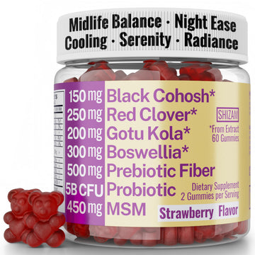Boswellia Serrata Black Cohosh Gotu Kola Red Clover Extract Complex Gummies w. Probiotic Fiber (Chicory Root Inulin) MSM Methylsulfonylmethane, Supplement Alt for Organic Powder Capsules Tincture SHIZAMAu supplements