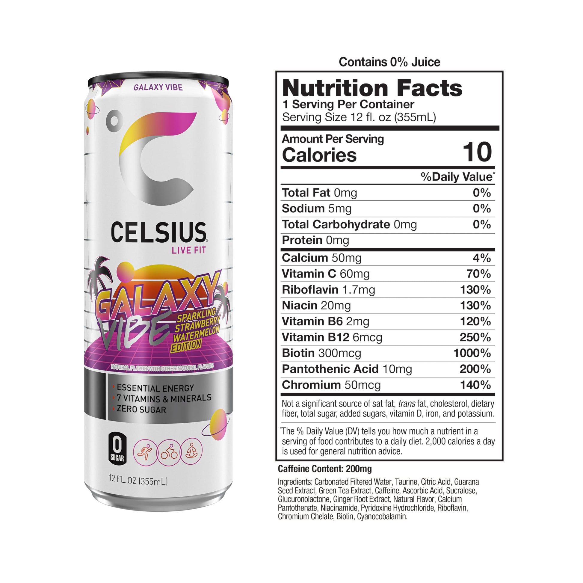 CELSIUS Sparkling Galaxy Vibe, Functional Essential Energy Drink 12 Fl Oz (Pack of 12) CELSIUSUS supplements