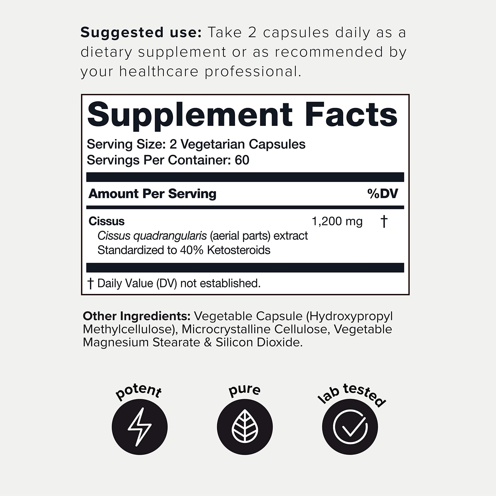 Toniiq Cissus Quadrangularis Capsules - Min. 40% Ketosteroids - Ultra High Strength Tendon and Joint Support Supplement - 1200mg Concentrated Cissus Extract - Wild Harvested in India - 120 Caps ToniiqAu supplements