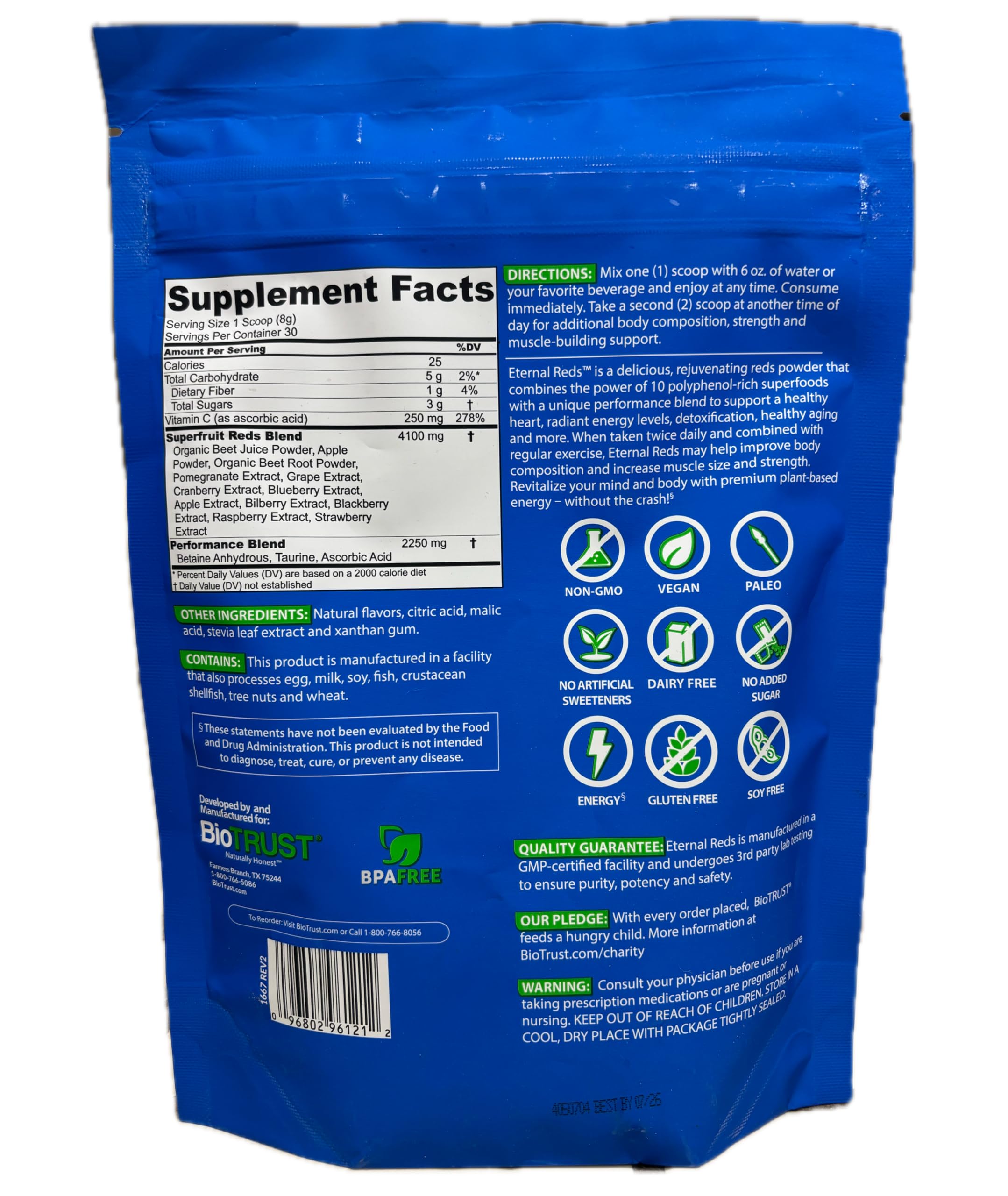 BioTrust Eternal Reds, Red Superfoods Powder, Support for Heart Health and Circulation, Energy, Stamina, No Added Sugar or Caffeine, Naturally Flavored and Sweetened, Berry Flavor (30 Servings) BioTrustAu supplements