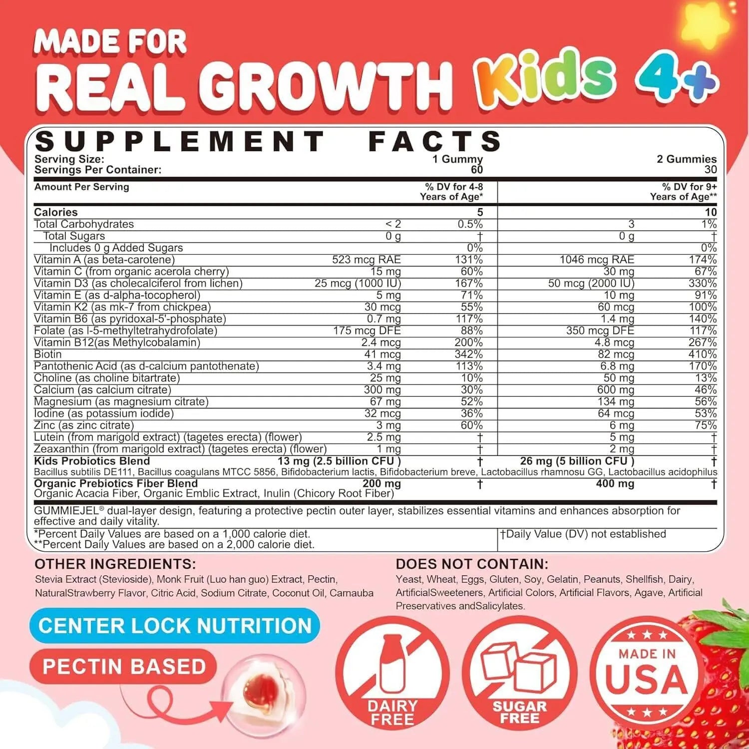 Kids Multivitamin Gummies + Calcium, Probiotics, Vitamin D3, C, Methylated B12 & Methylfolate, B6, A, K2, E, Zinc NEVISSAu supplements
