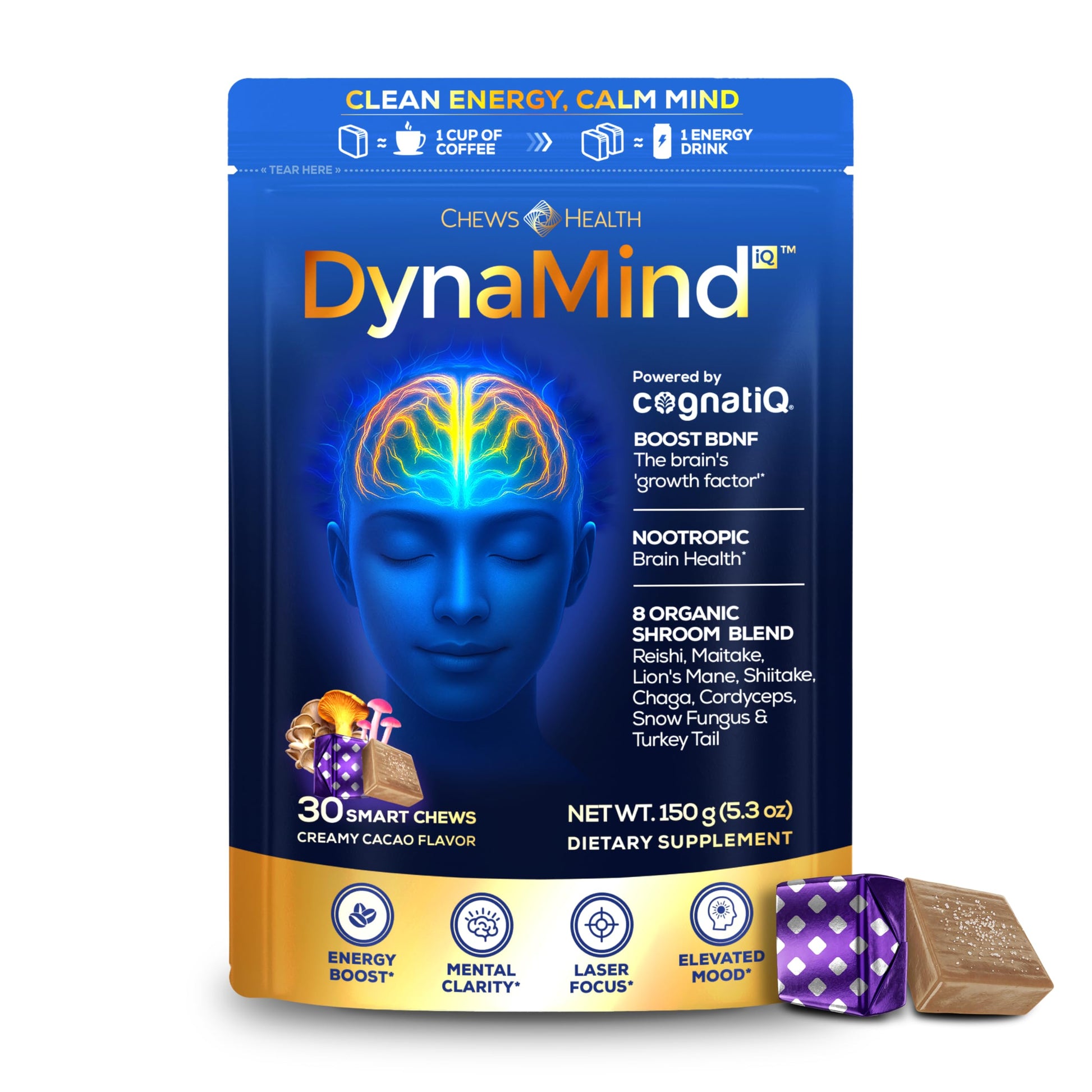 DynaMind iQ Brain Supplement for Memory and Focus for Adults - Nootropic Chews | Coffee Fruit & Mushroom Supplement Blend, Memory Focus Supplement, Caffeine Focus Pills Alternative, 30 Count CHEWSHEALTHAu supplements