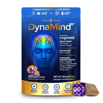 DynaMind iQ Brain Supplement for Memory and Focus for Adults - Nootropic Chews | Coffee Fruit & Mushroom Supplement Blend, Memory Focus Supplement, Caffeine Focus Pills Alternative, 30 Count CHEWSHEALTHAu supplements