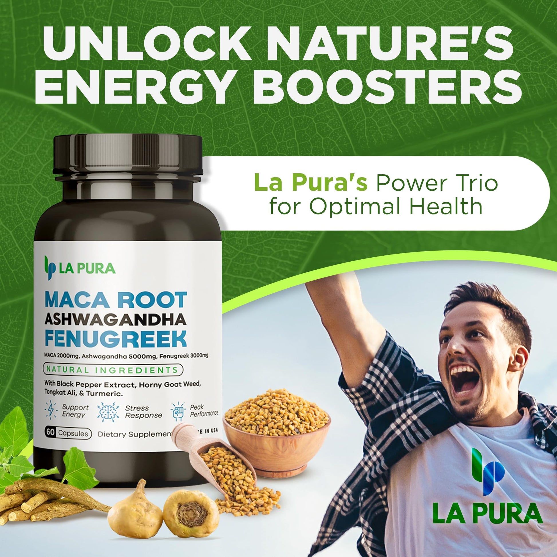LaPura Ashwagandha 5000mg Maca Root 2000mg Fenugreek 3000mg Supplement LaPuraAu supplements